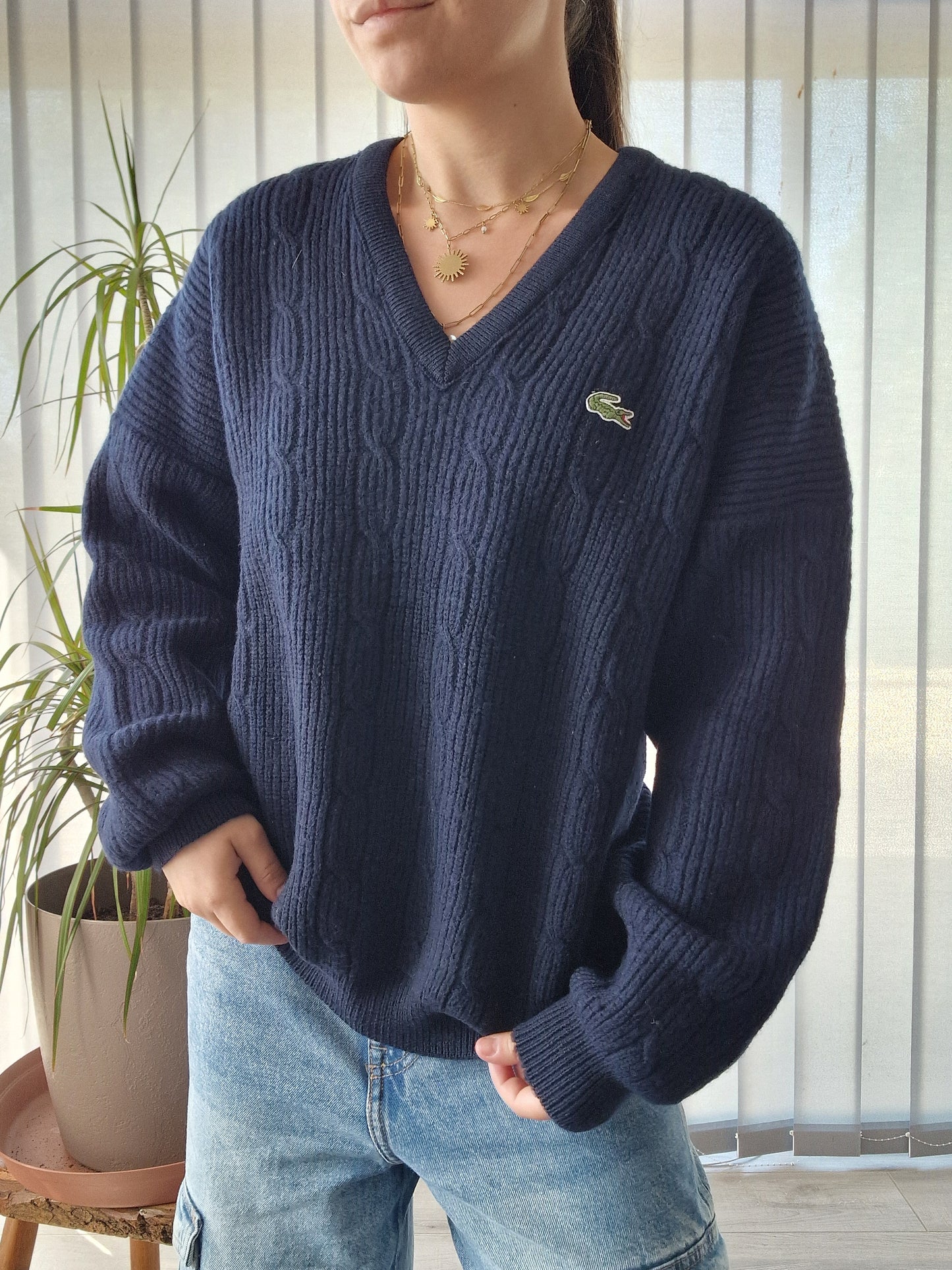 Pull en maille épaisse bleu marine des années 80' - M/38