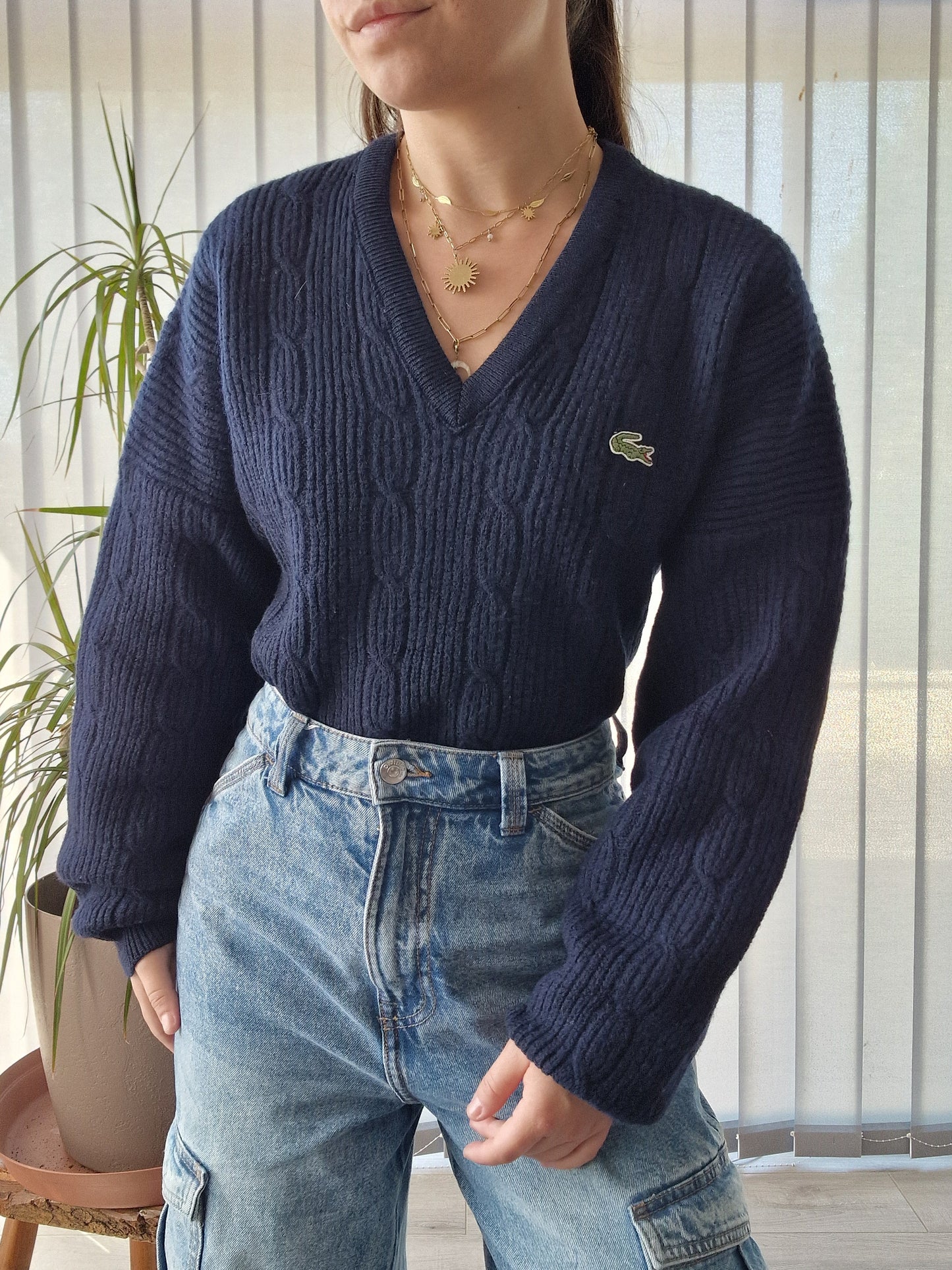 Pull en maille épaisse bleu marine des années 80' - M/38