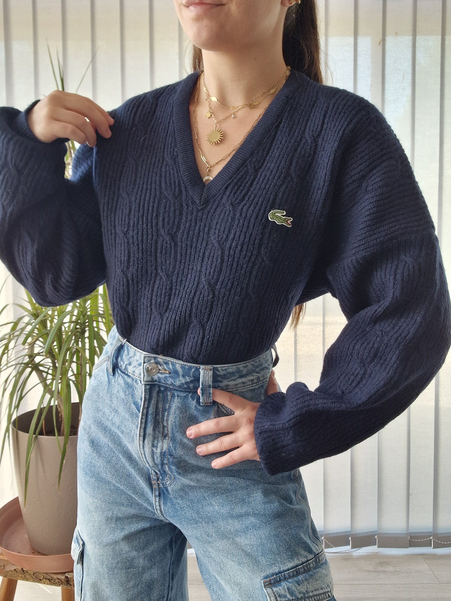 Pull en maille épaisse bleu marine des années 80' - M/38
