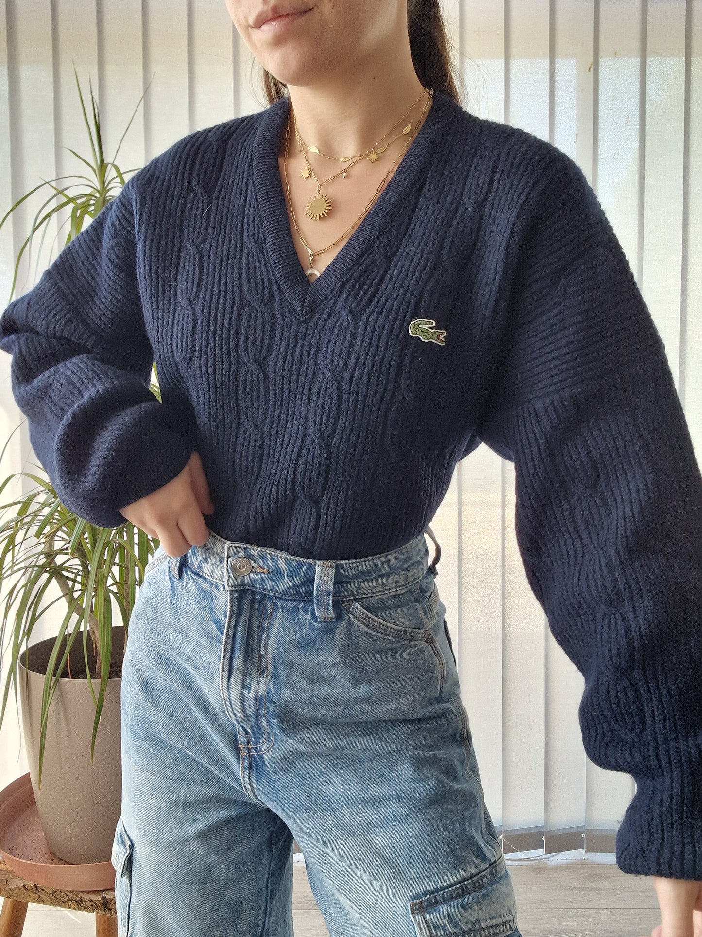 Pull en maille épaisse bleu marine des années 80' - M/38