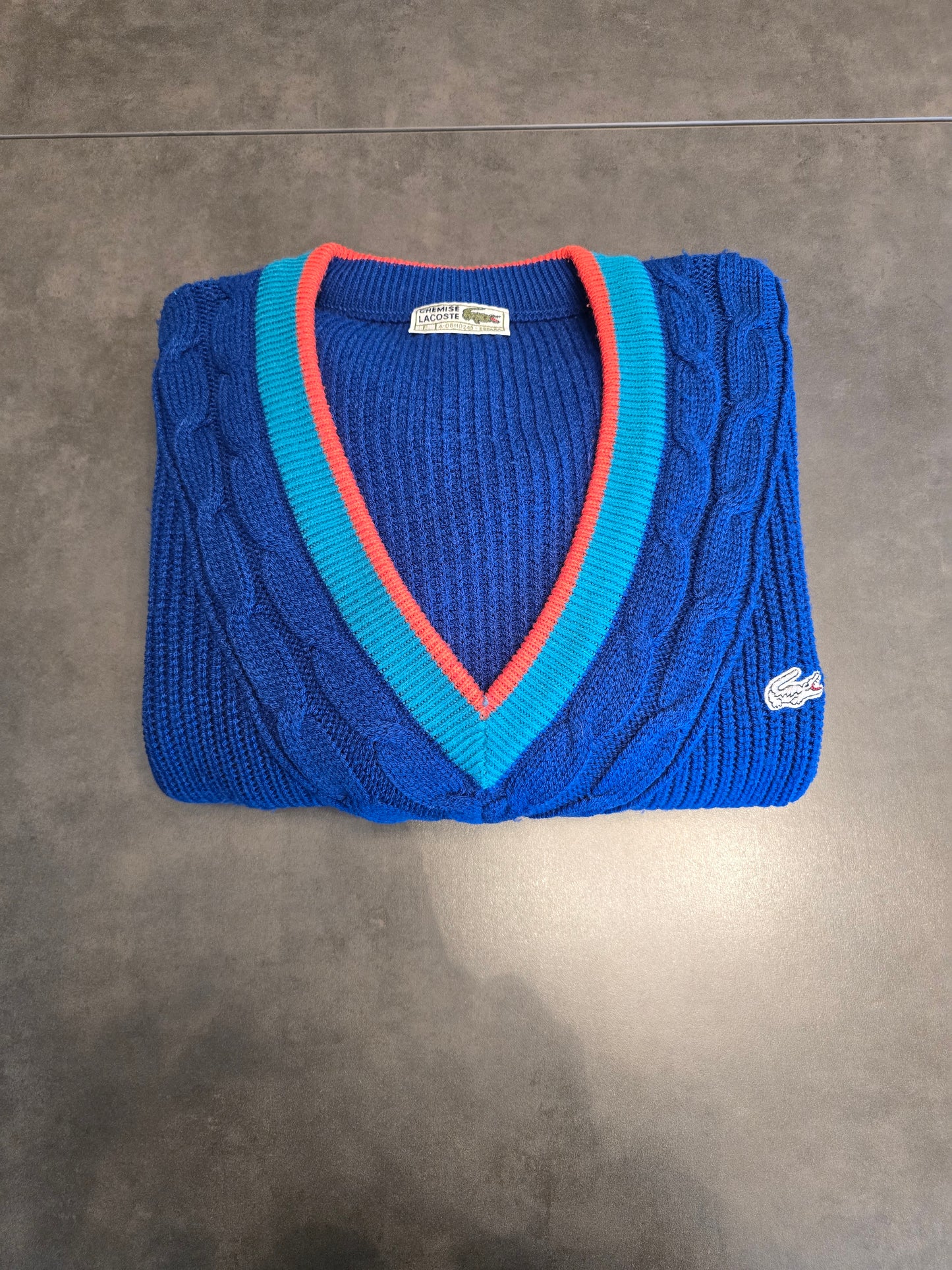 Pull col V bleu des années 80' fabriqué en Espagne - XL/42