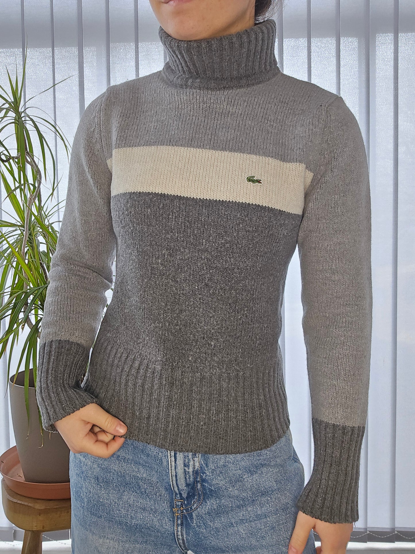 Pull col roulé gris des années 90' fabriqué en Espagne - XS/34