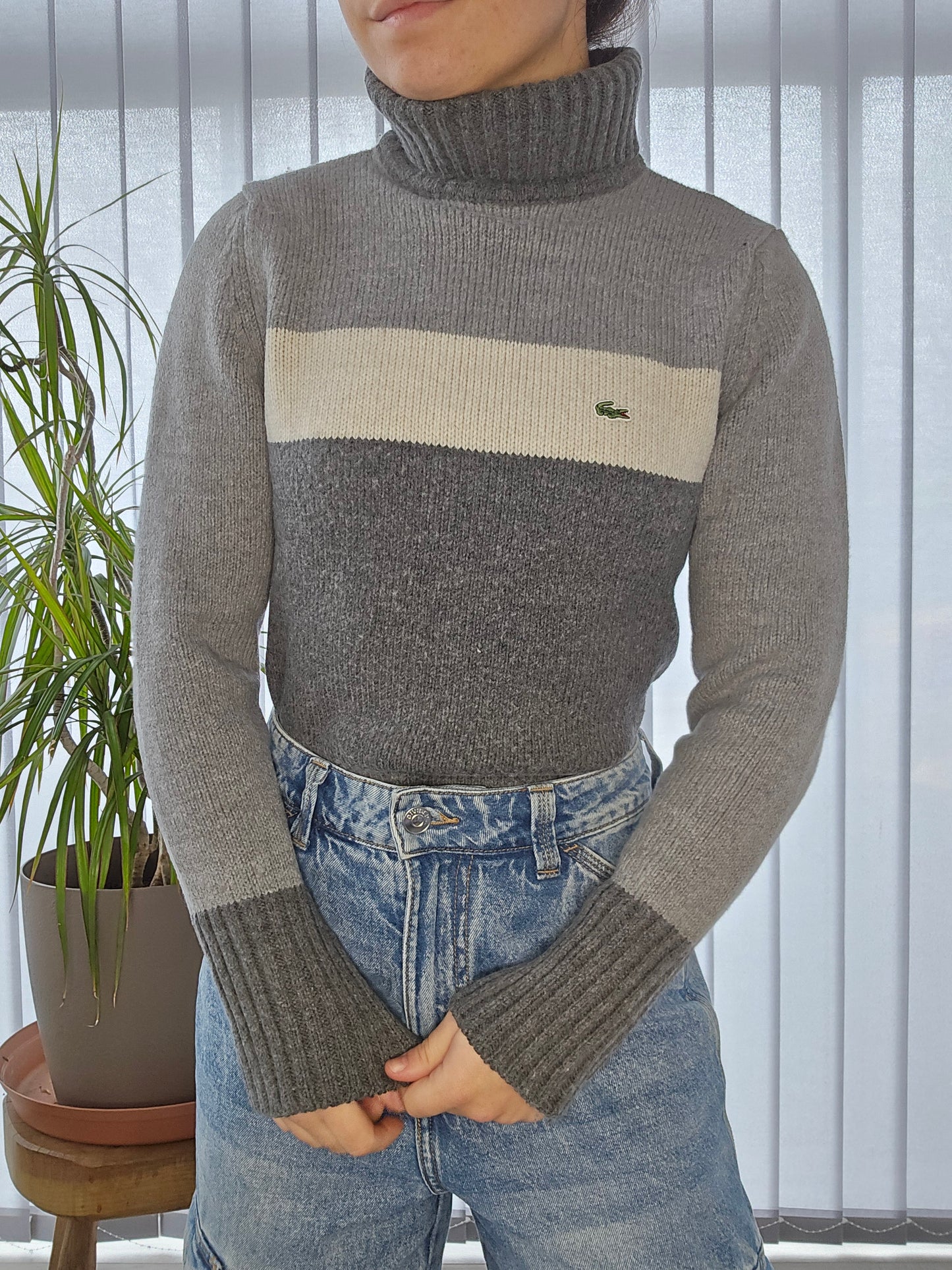 Pull col roulé gris des années 90' fabriqué en Espagne - XS/34
