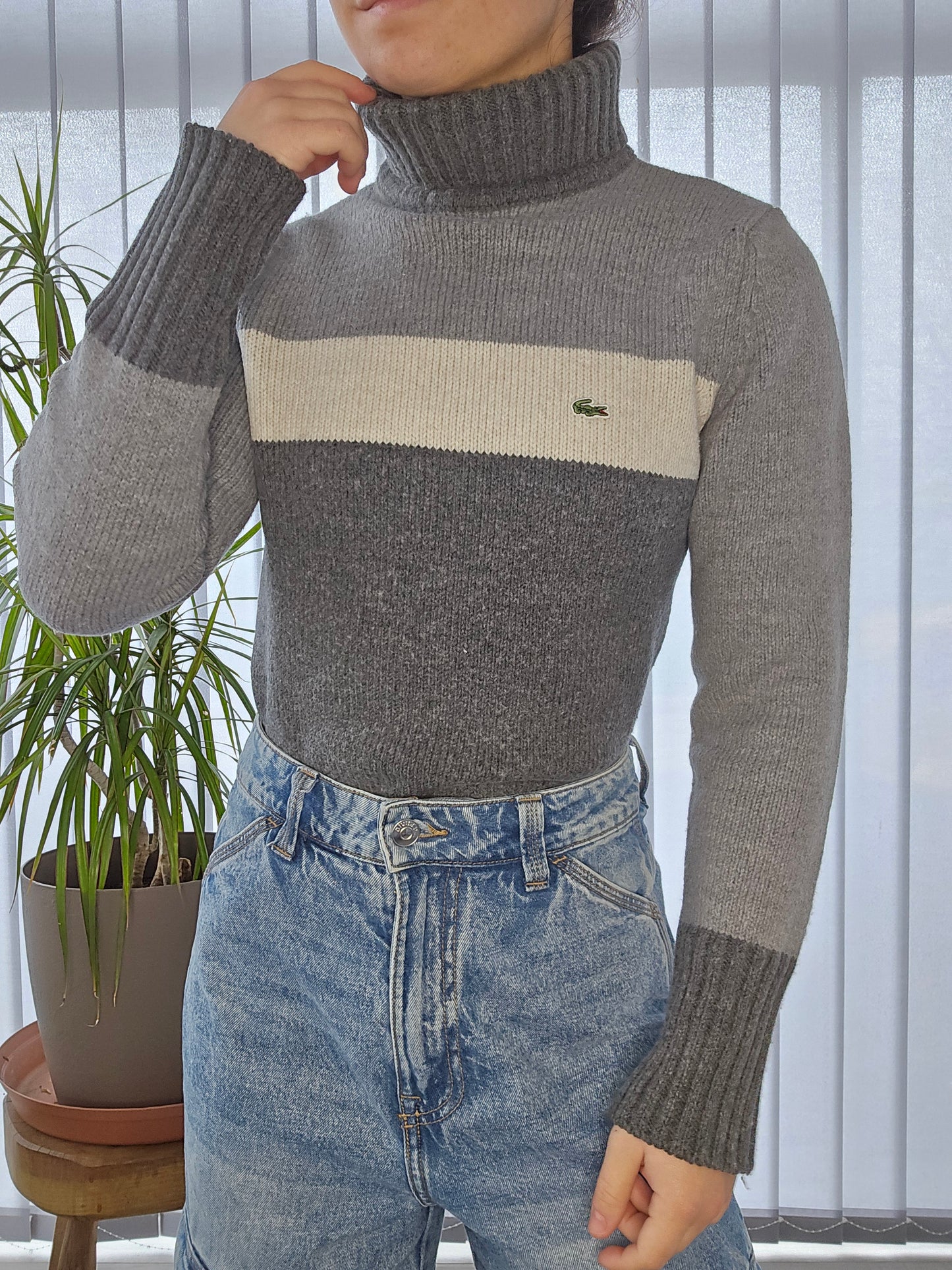 Pull col roulé gris des années 90' fabriqué en Espagne - XS/34