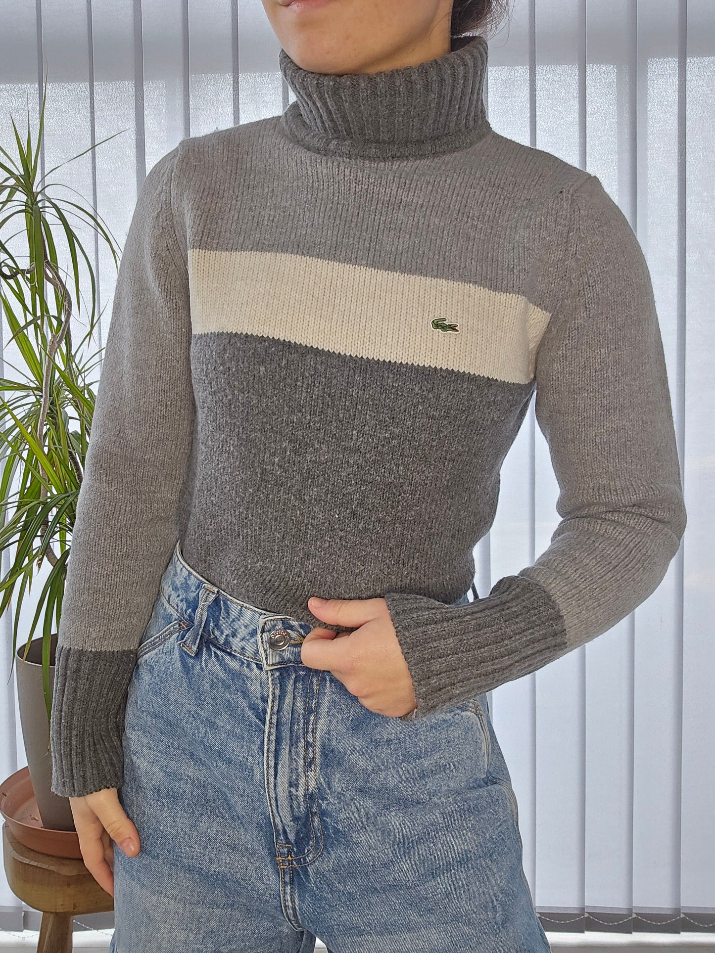 Pull col roulé gris des années 90' fabriqué en Espagne - XS/34