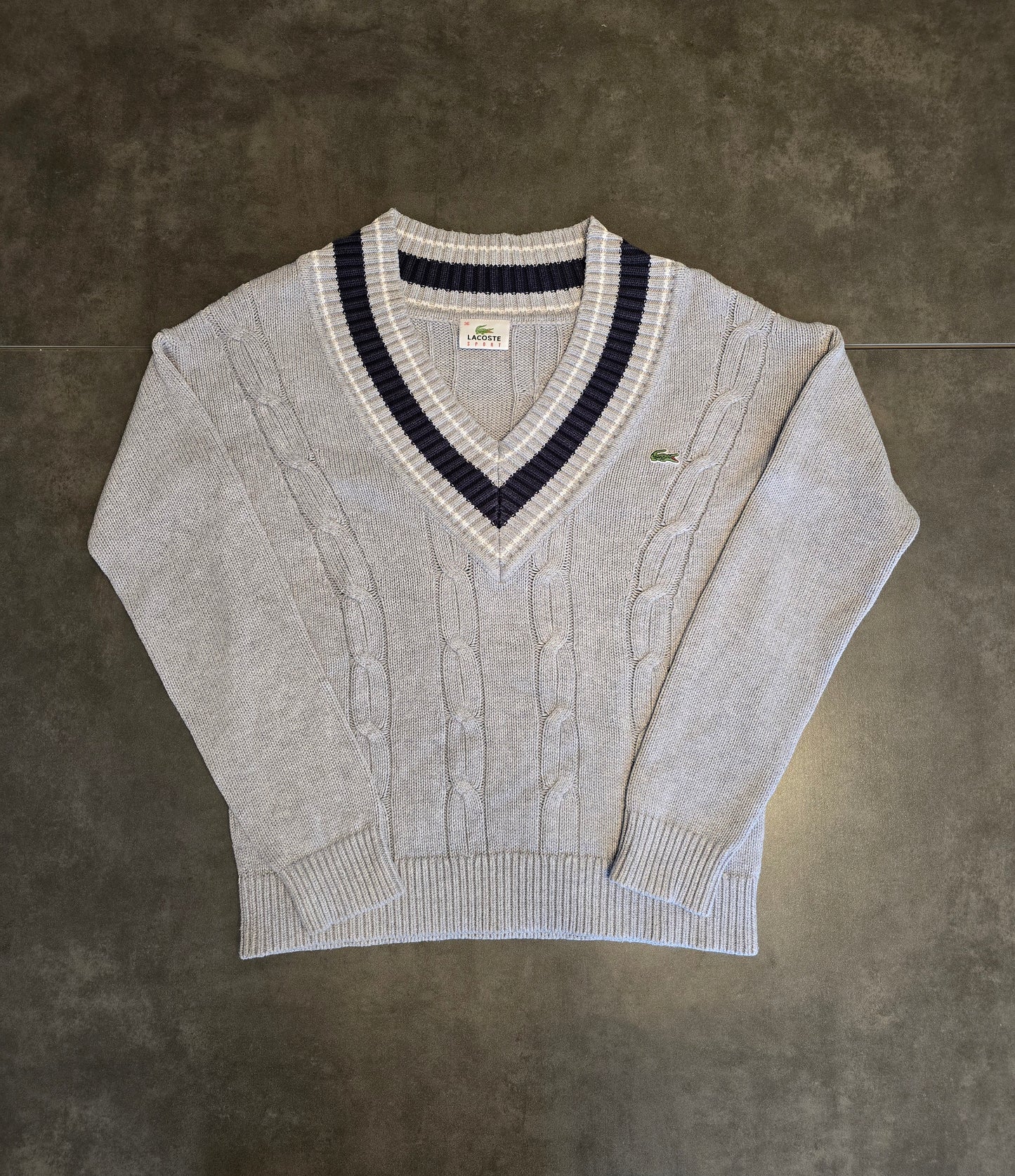 Pull col V en maille torsadée gris - S/36