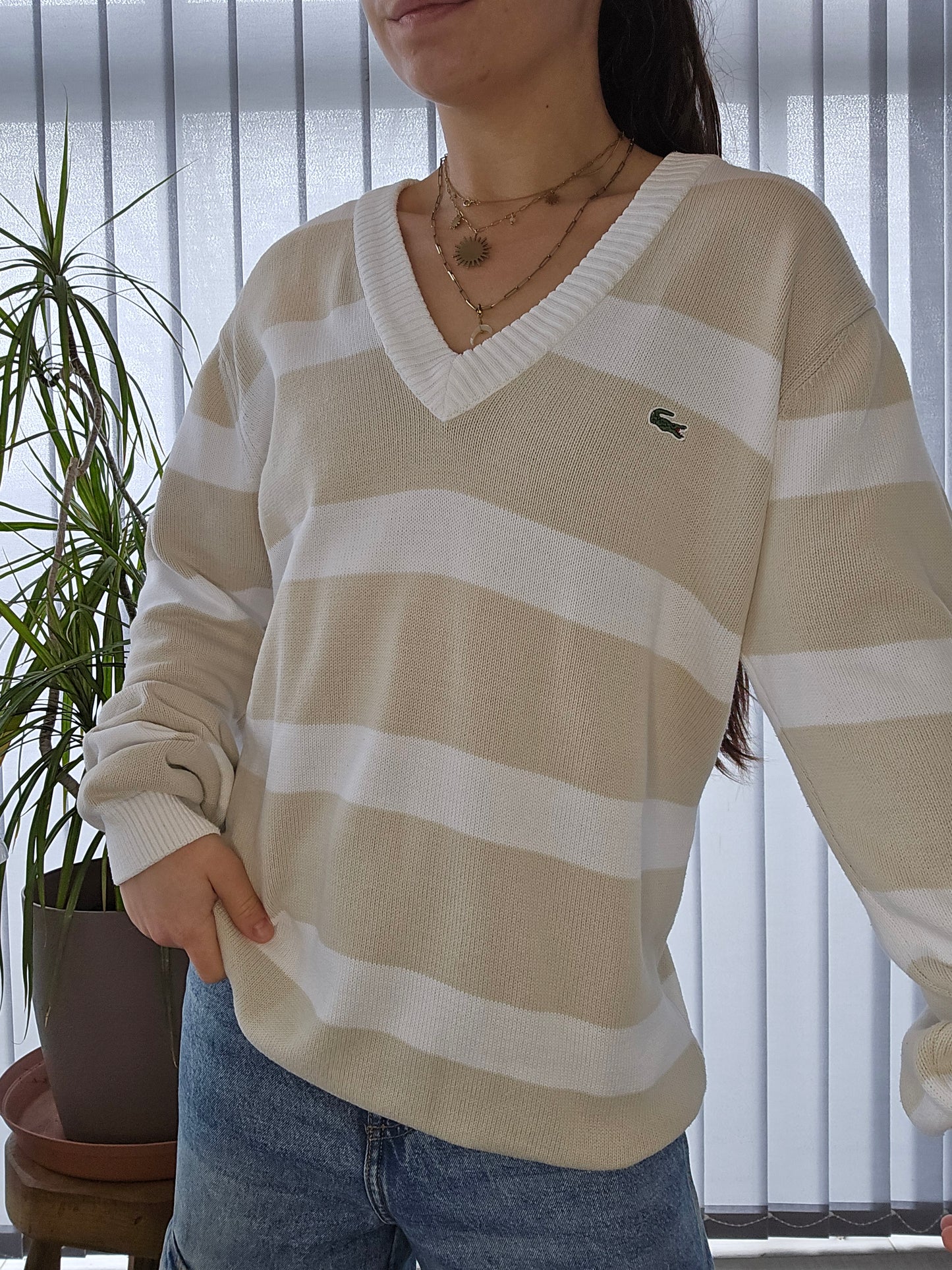 Pull col V à rayures des années 90' - XL/42