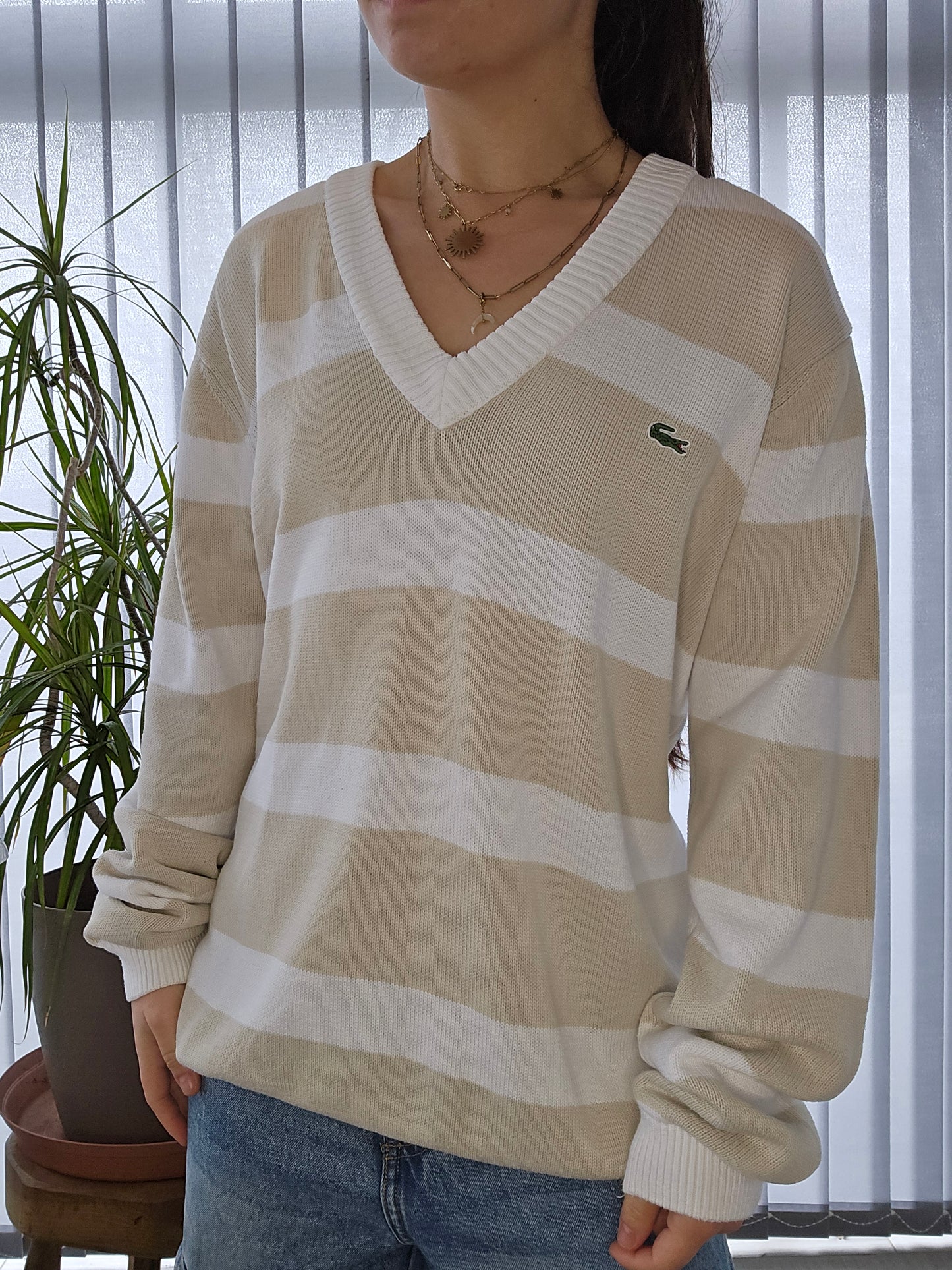 Pull col V à rayures des années 90' - XL/42