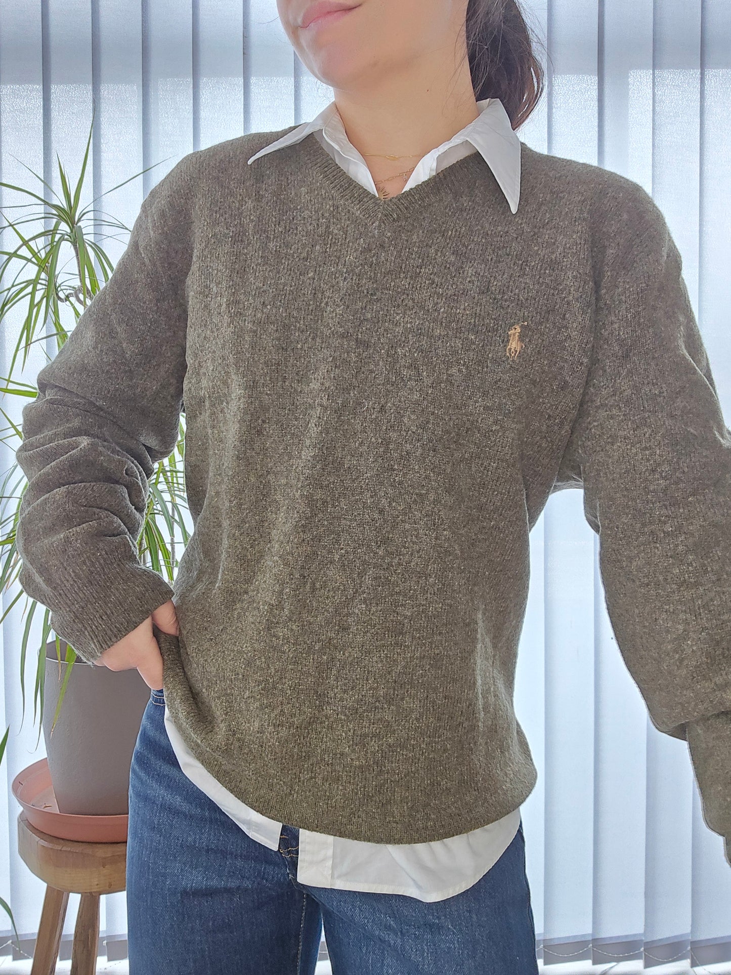 Pull col V en maille kaki - L/40