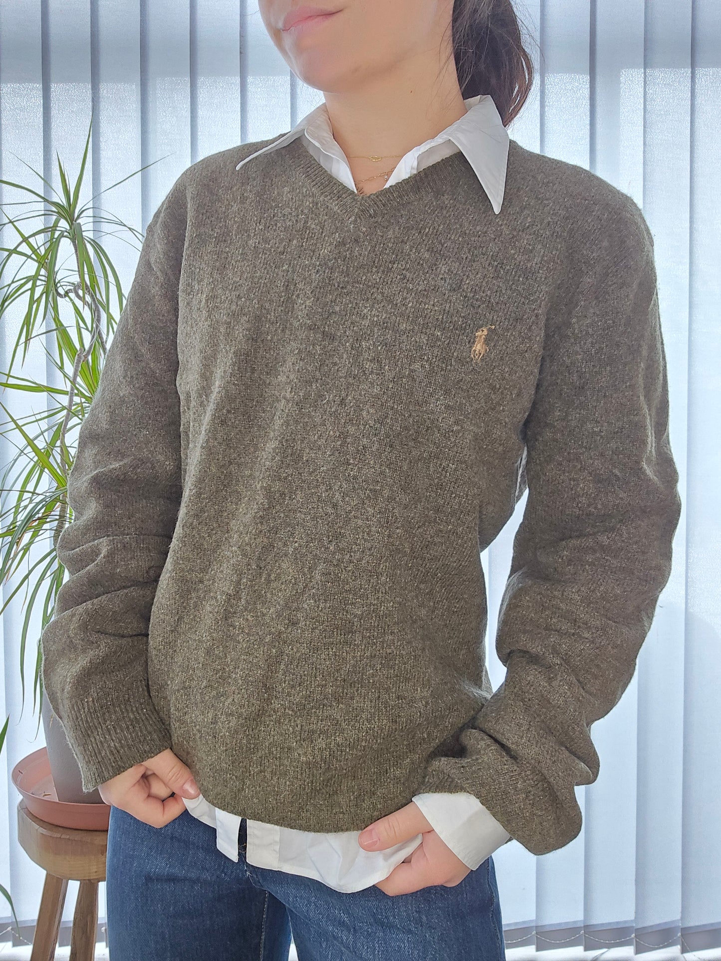 Pull col V en maille kaki - L/40