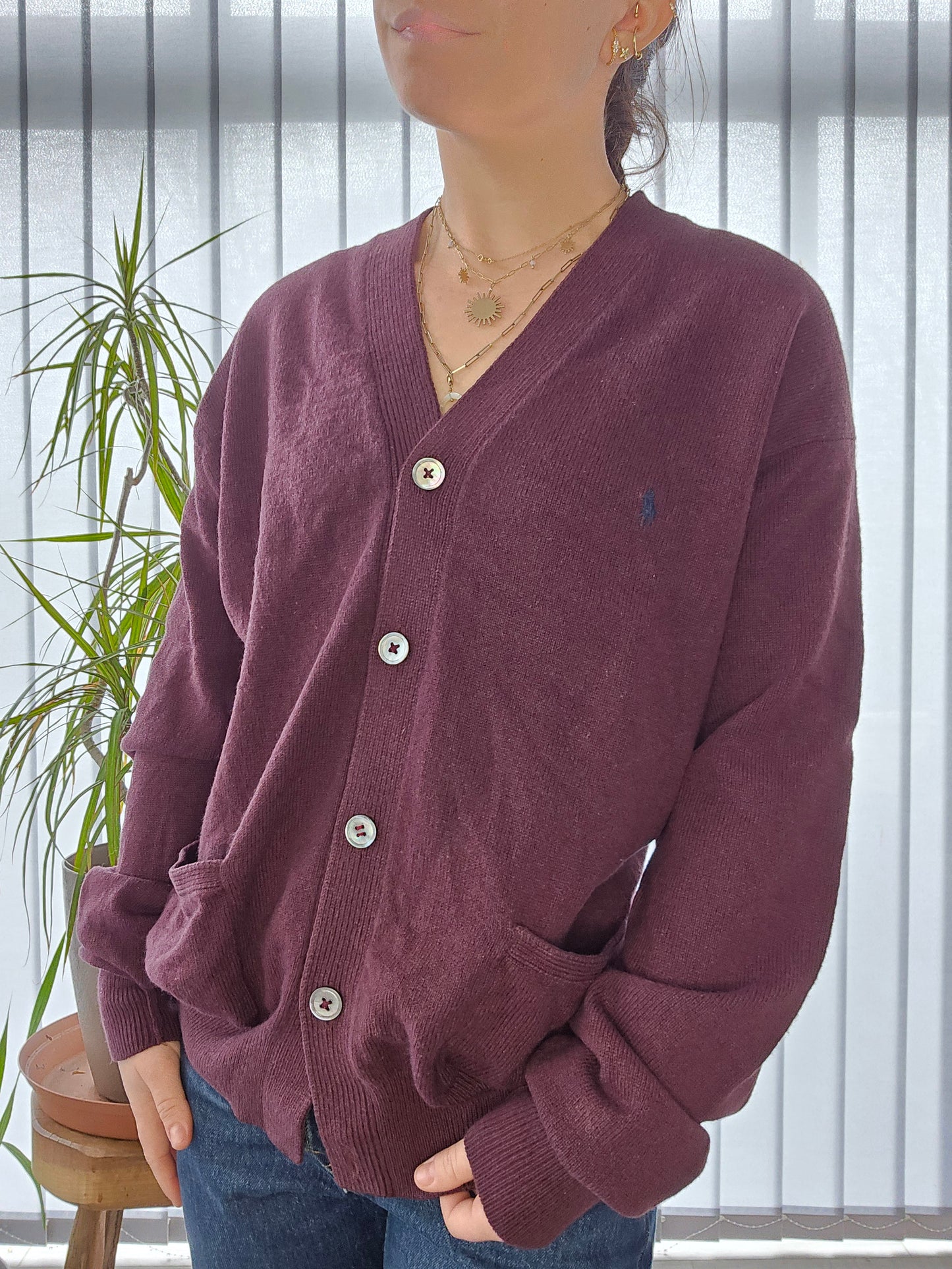 Cardigan en laine prune - M/38