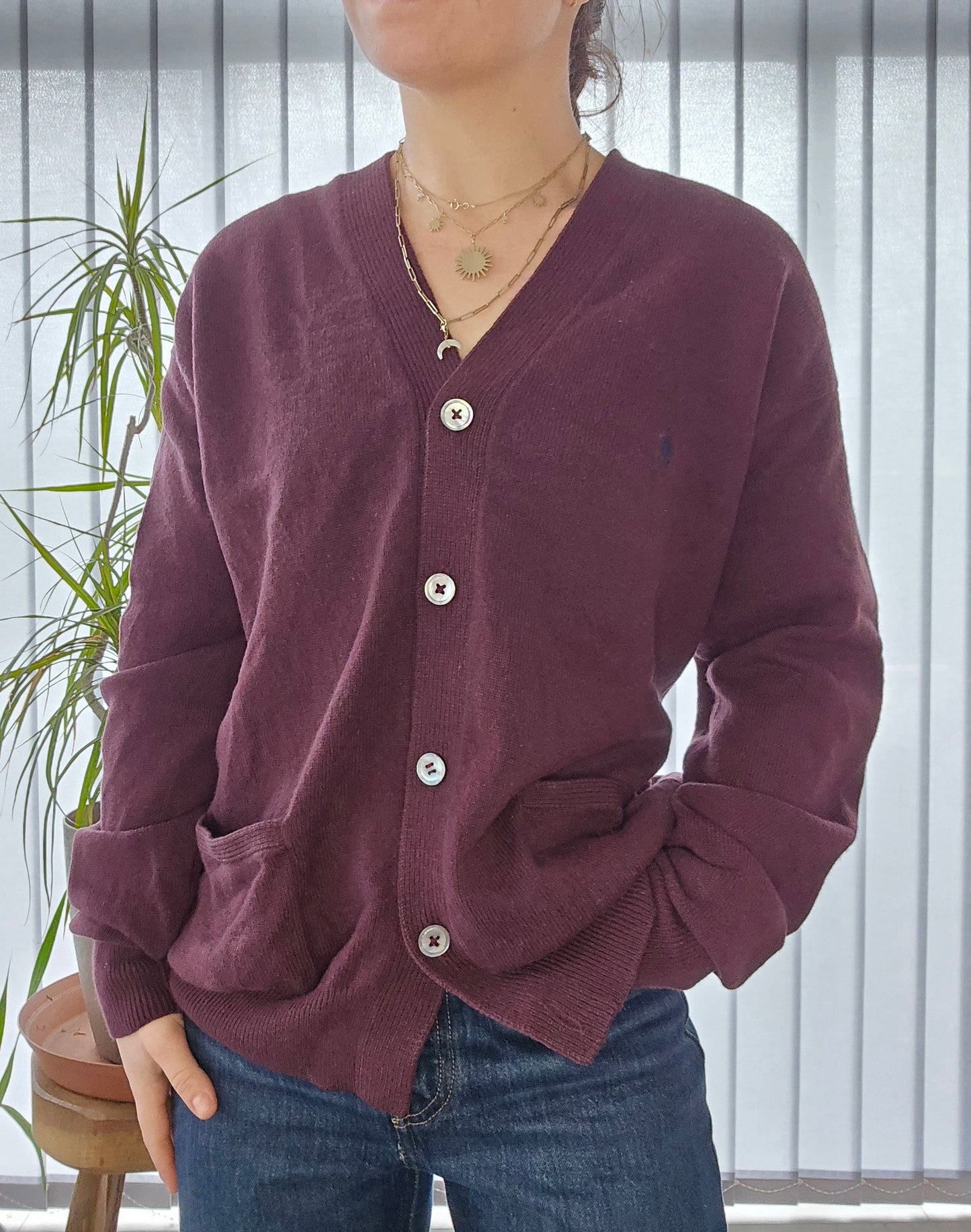 Cardigan en laine prune - M/38