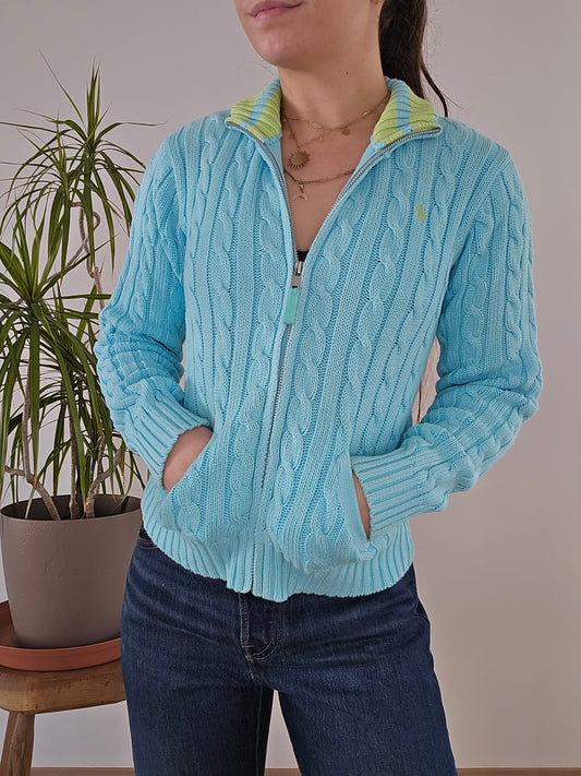 Veste en maille torsadée bleu ciel - XS/34