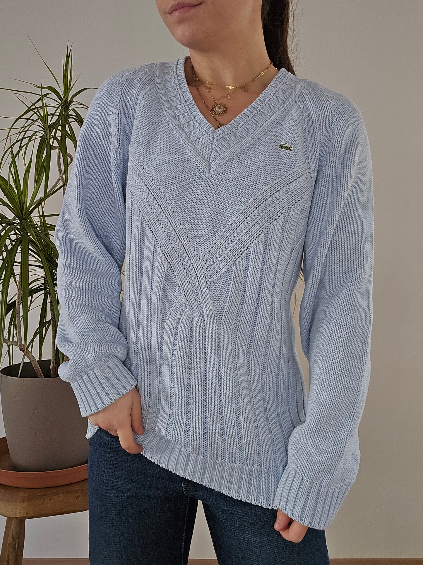 Pull col V bleu ciel des années 90' - M/38