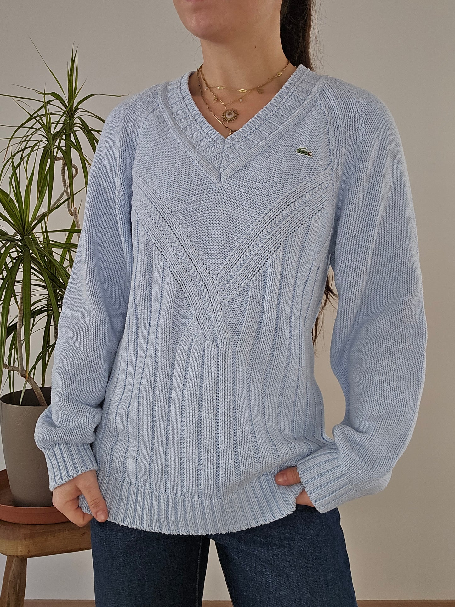 Pull col V bleu ciel des années 90' - M/38