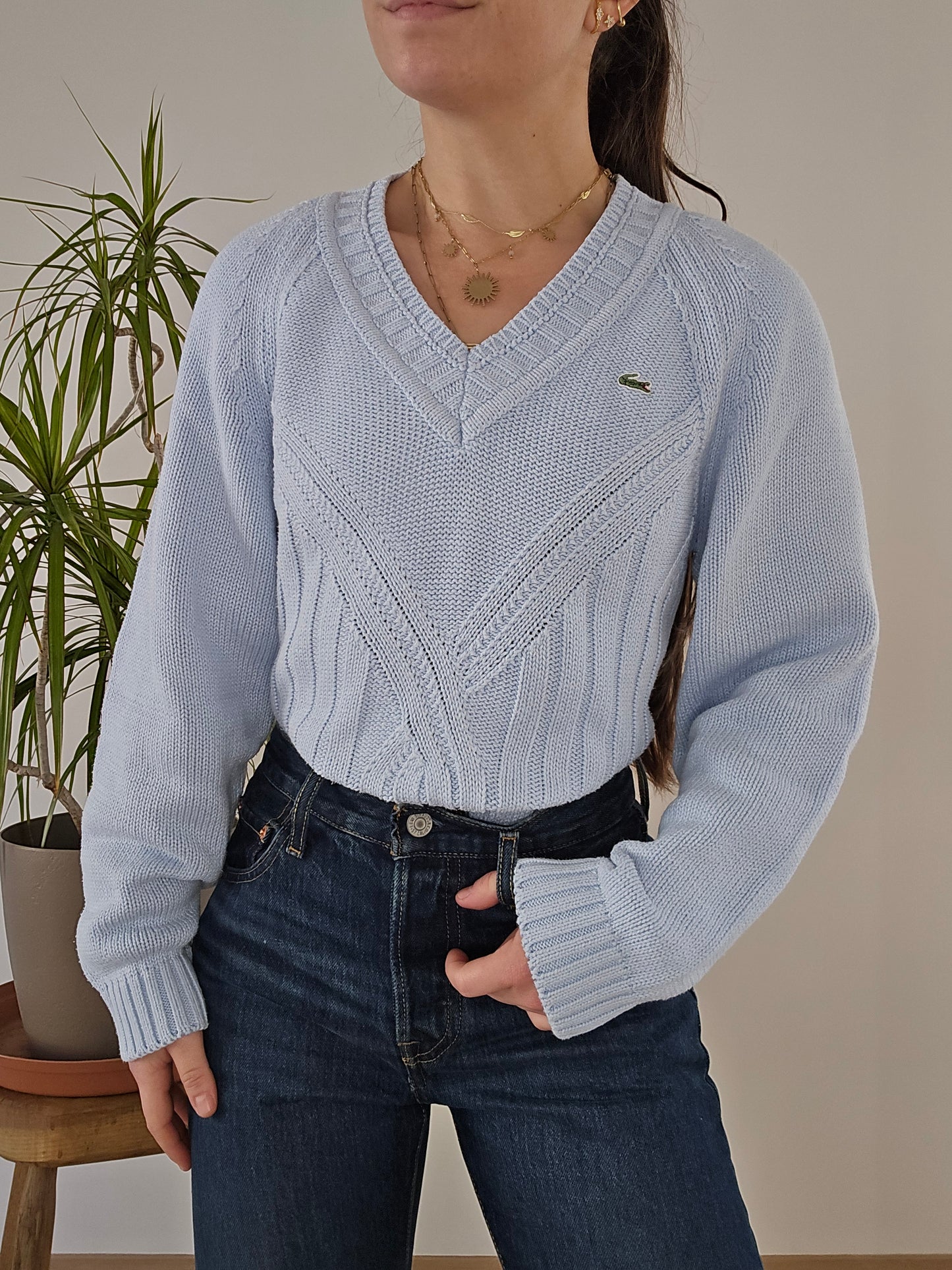 Pull col V bleu ciel des années 90' - M/38
