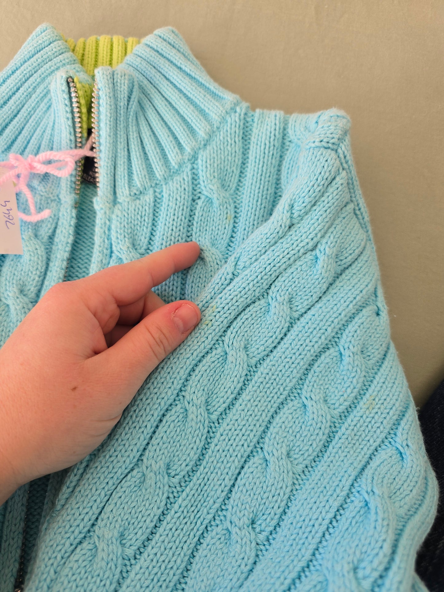 Veste en maille torsadée bleu ciel - XS/34