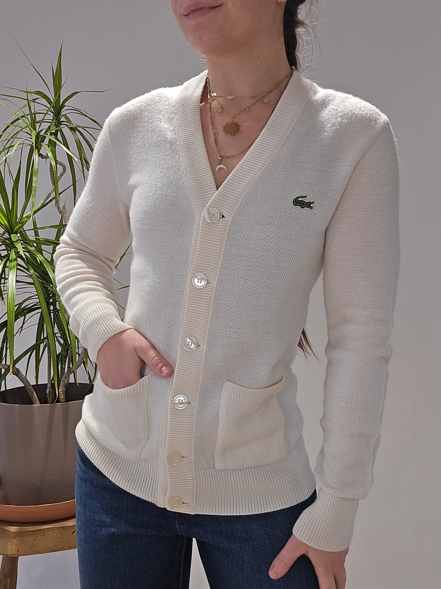 Cardigan en maille crème des années 80' - XS/34