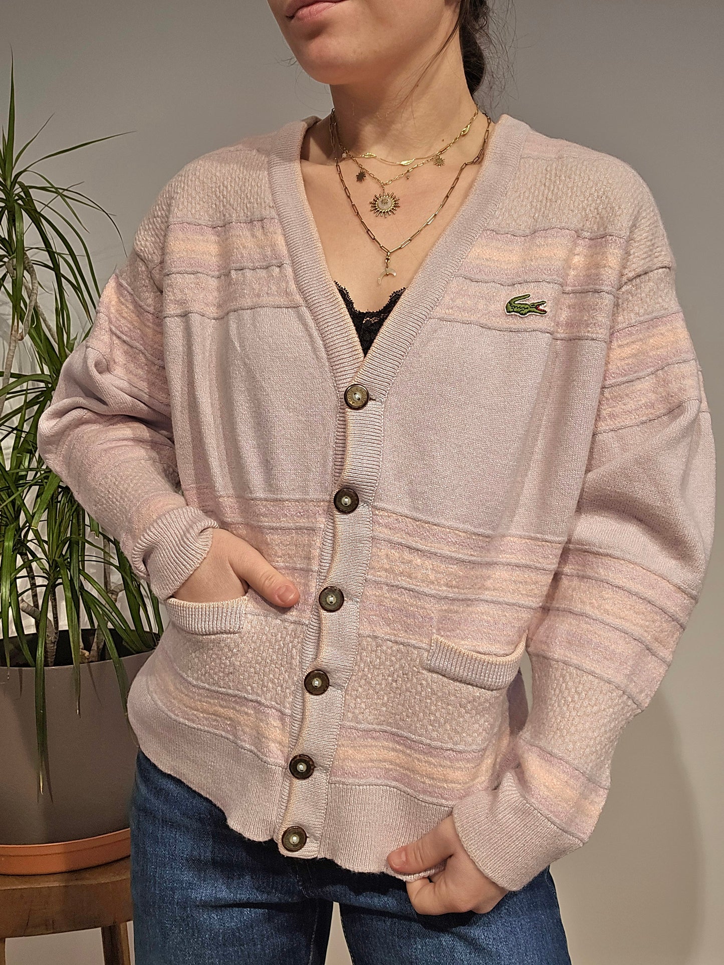 Cardigan en laine rose des années 80' - S/36