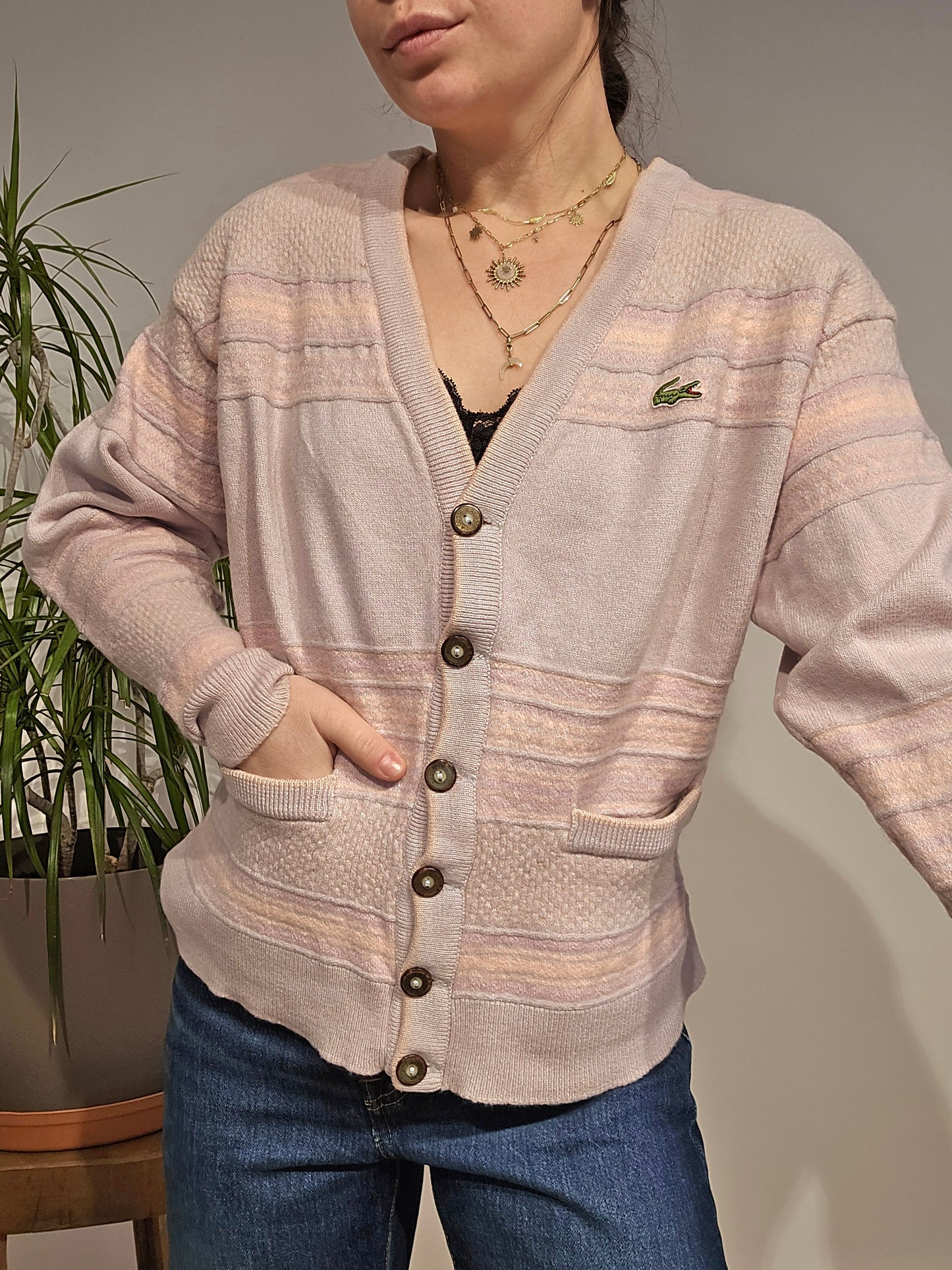 Cardigan en laine rose des années 80' - S/36
