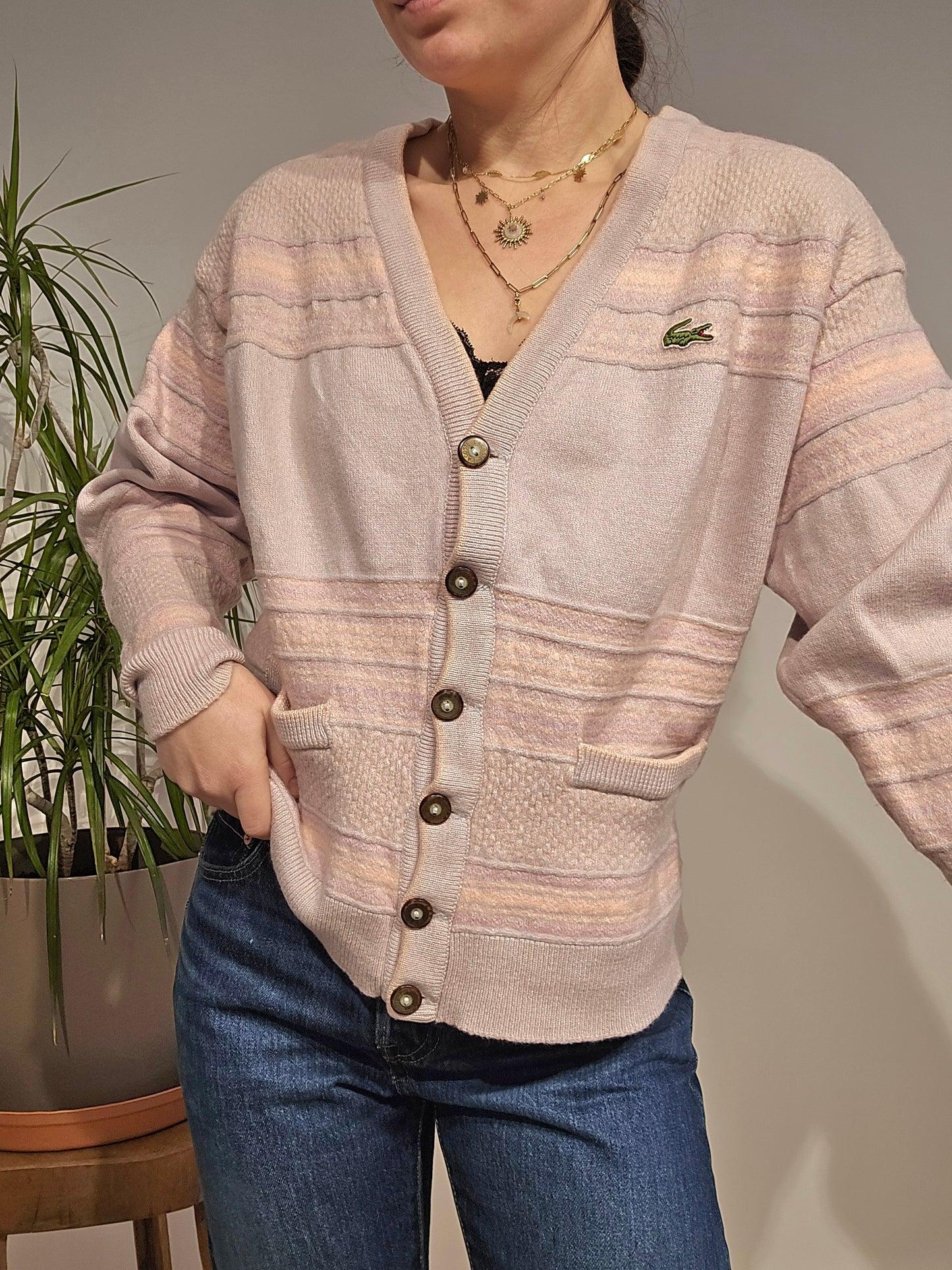 Cardigan en laine rose des années 80' - S/36