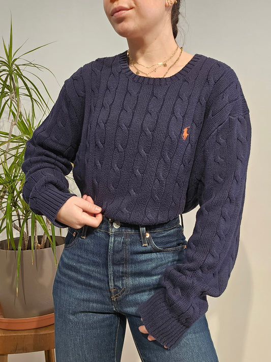 Pull en maille torsadée bleu marine - XL femme