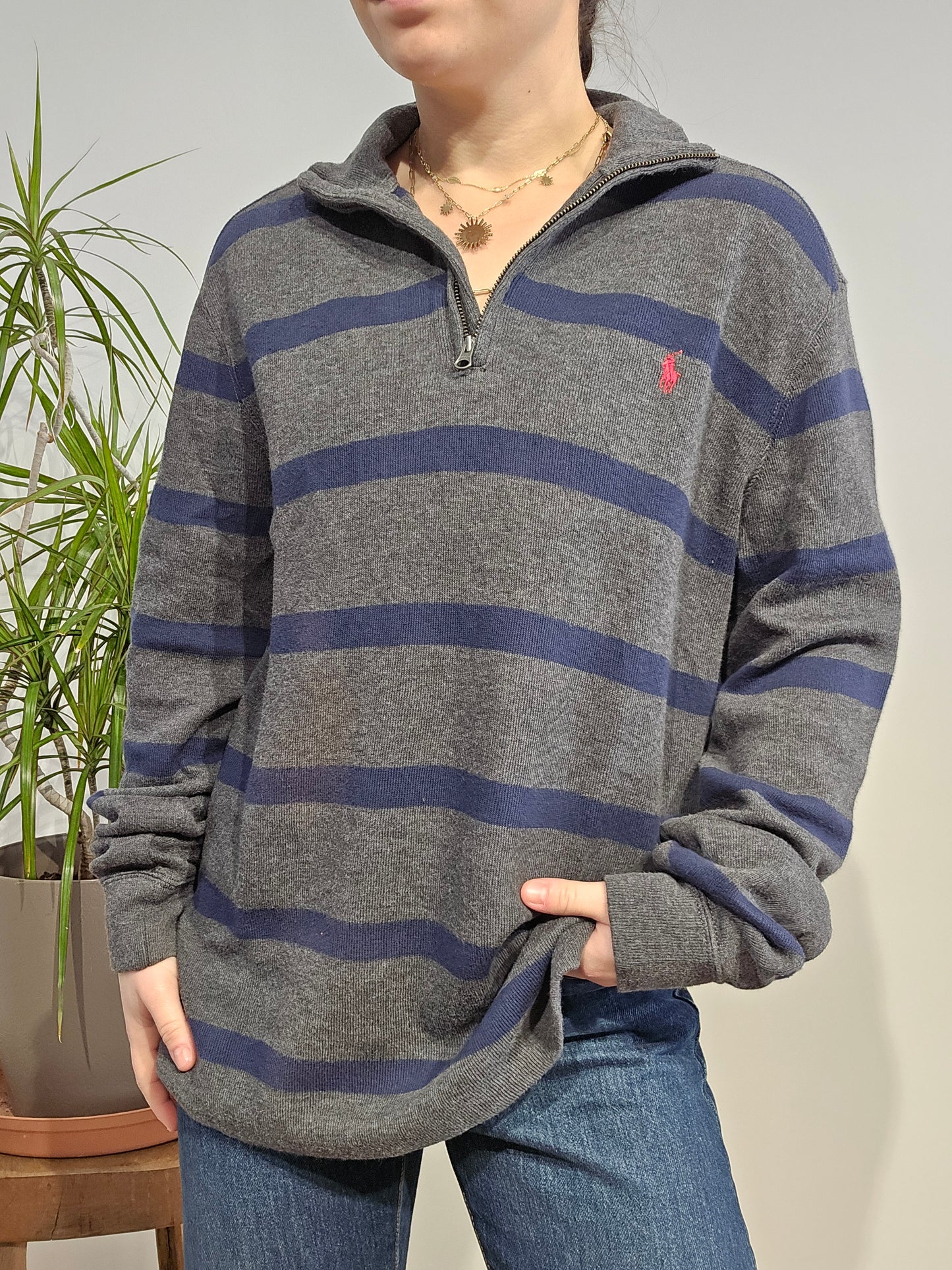 Pull camionneur gris à rayures - M femme / XS homme