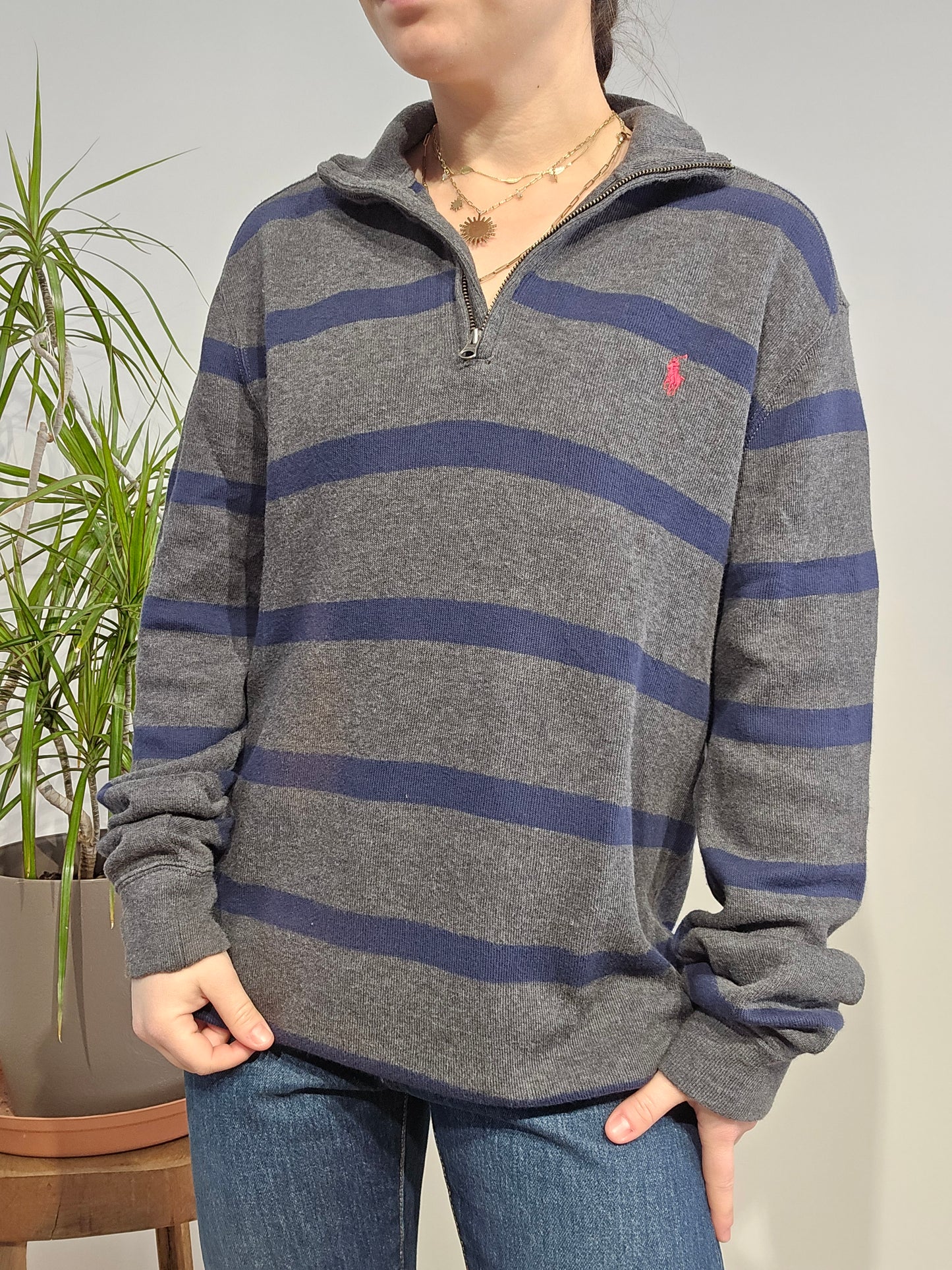 Pull camionneur gris à rayures - M femme / XS homme