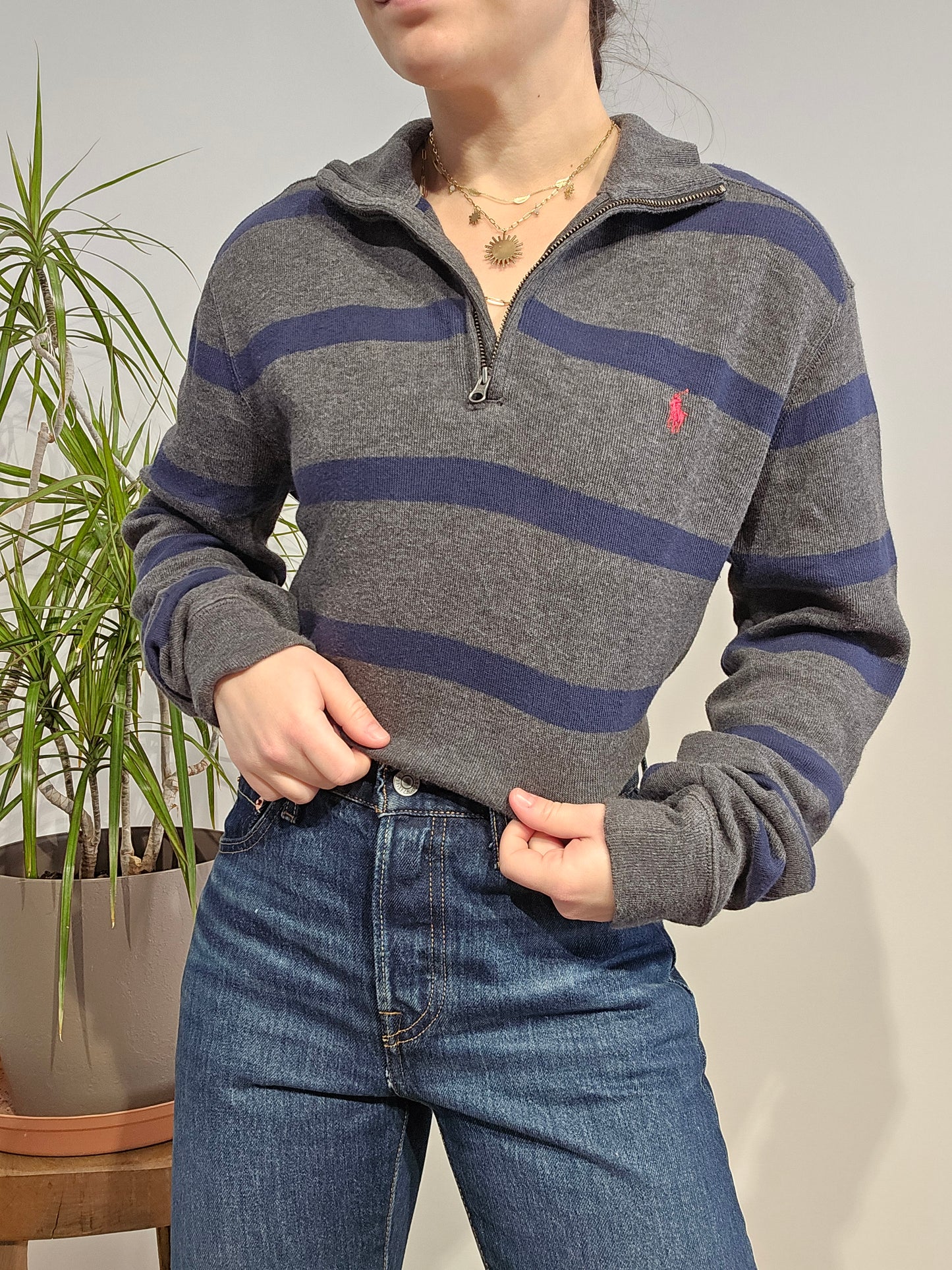 Pull camionneur gris à rayures - M femme / XS homme