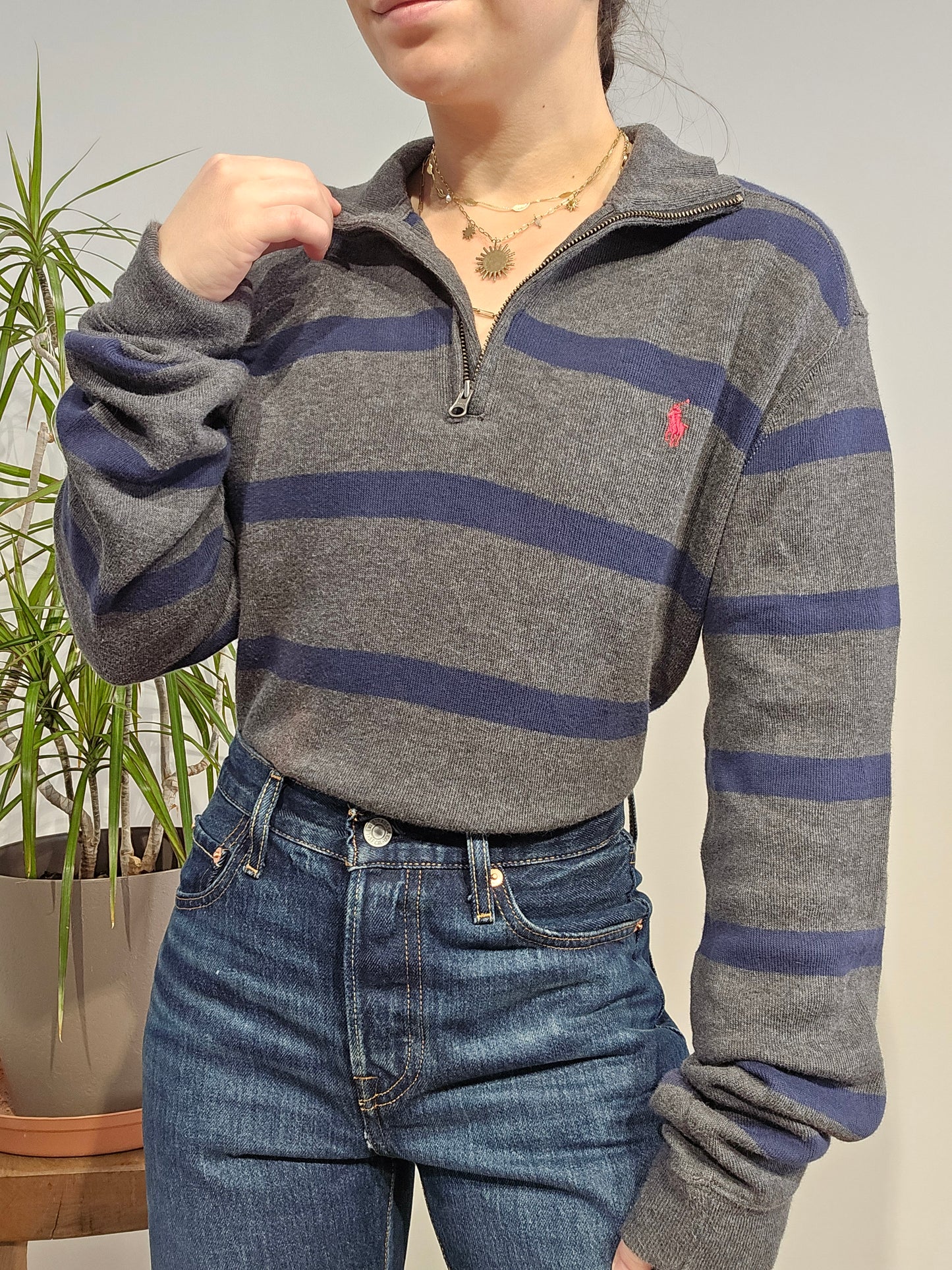 Pull camionneur gris à rayures - M femme / XS homme