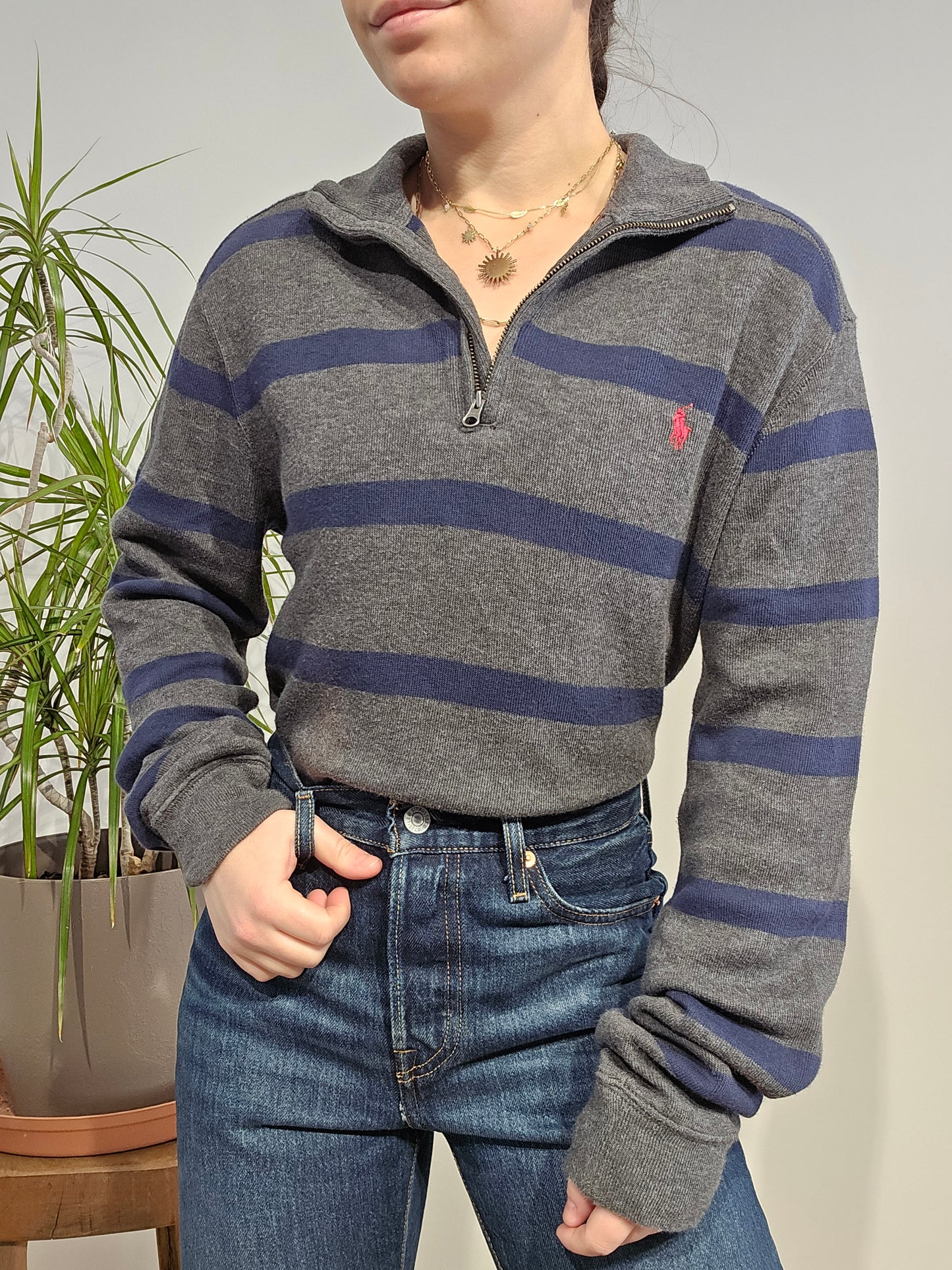 Pull camionneur gris à rayures - M femme / XS homme