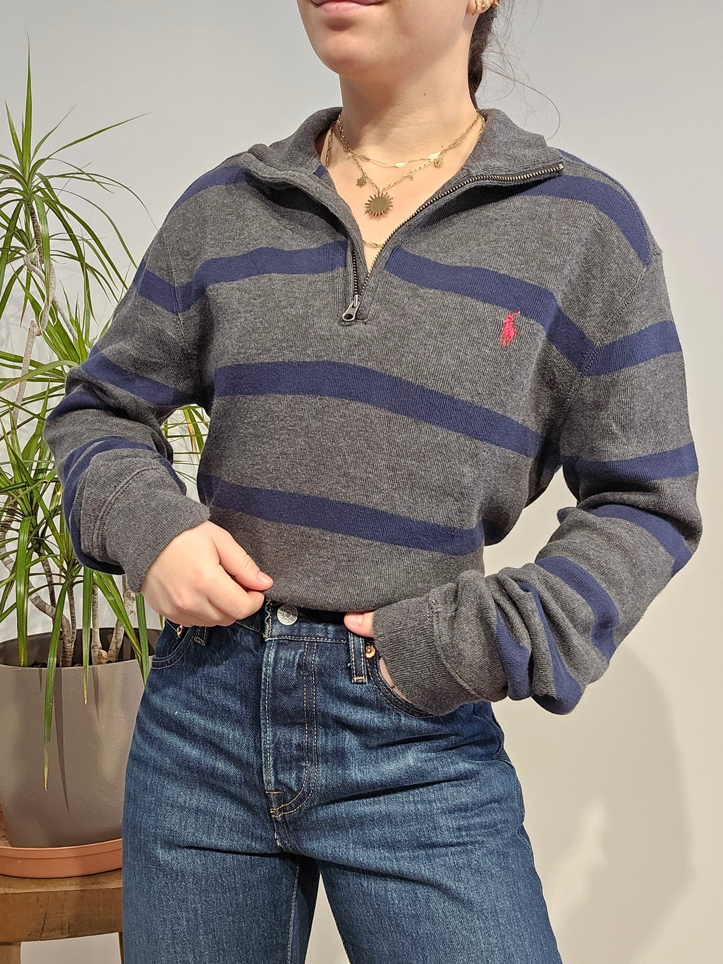 Pull camionneur gris à rayures - M femme / XS homme
