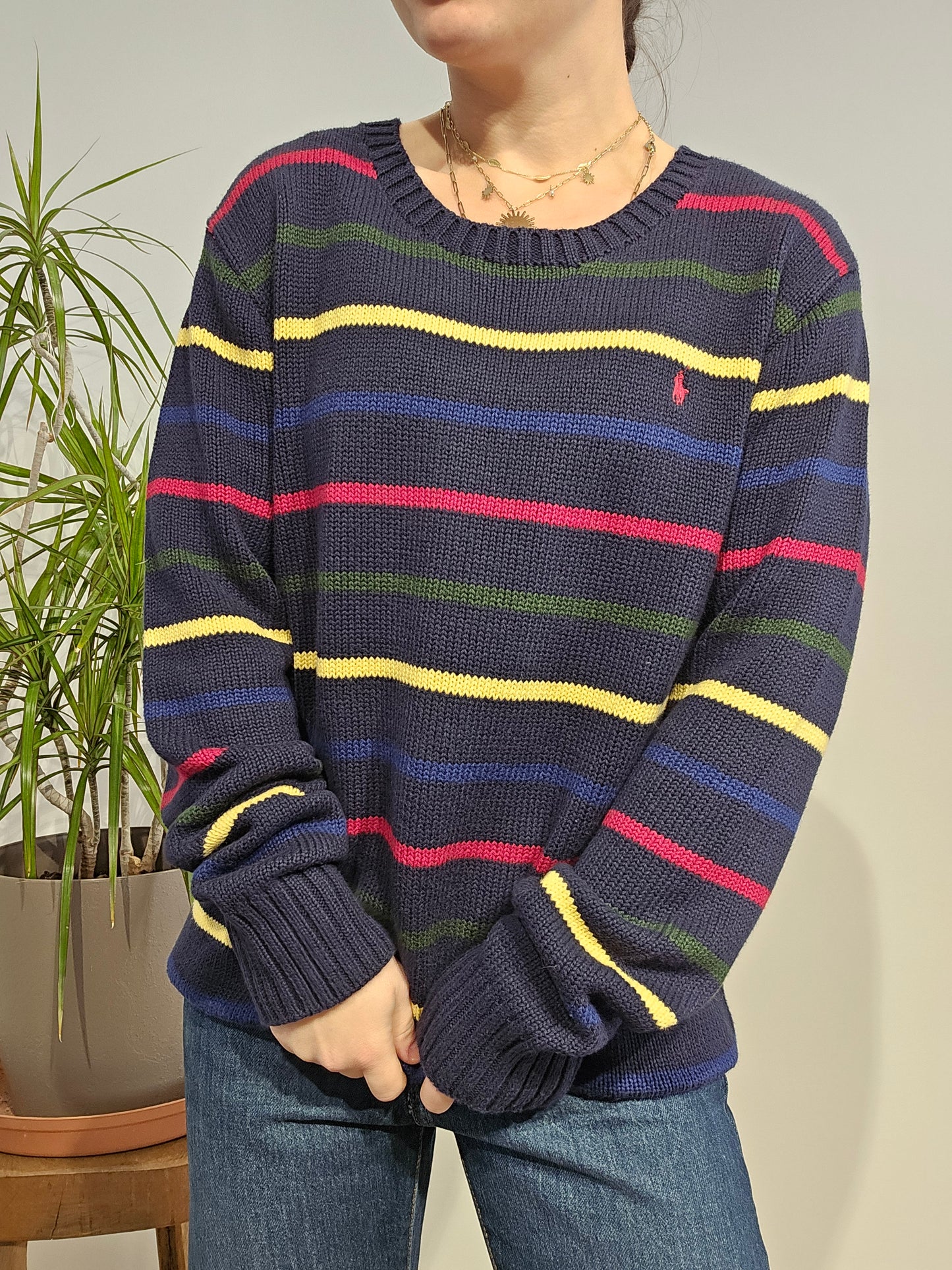Pull en maille noire à rayures - M/38