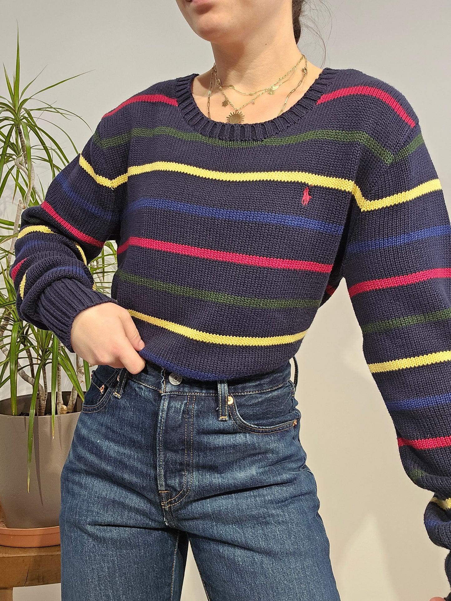 Pull en maille noire à rayures - M/38