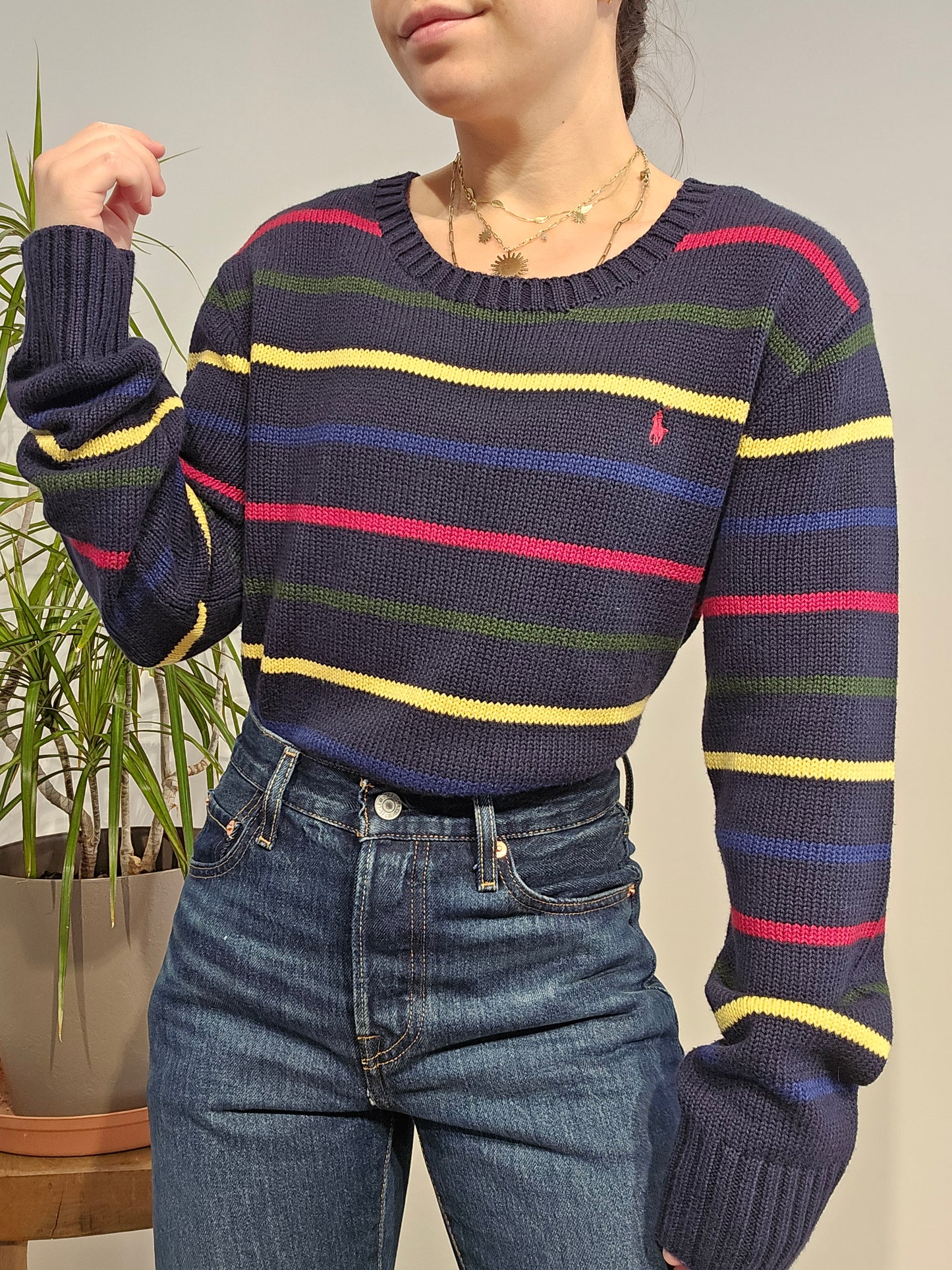 Pull en maille noire à rayures - M/38