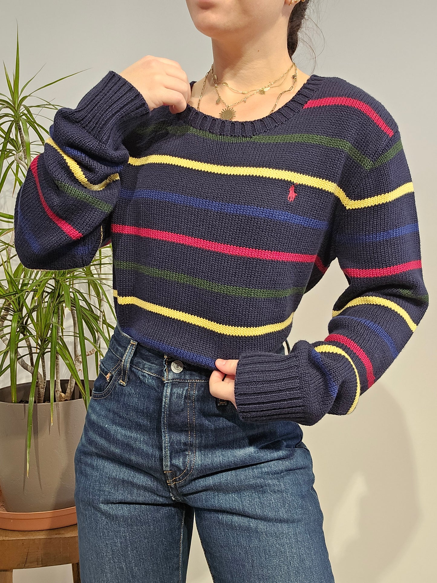 Pull en maille noire à rayures - M/38
