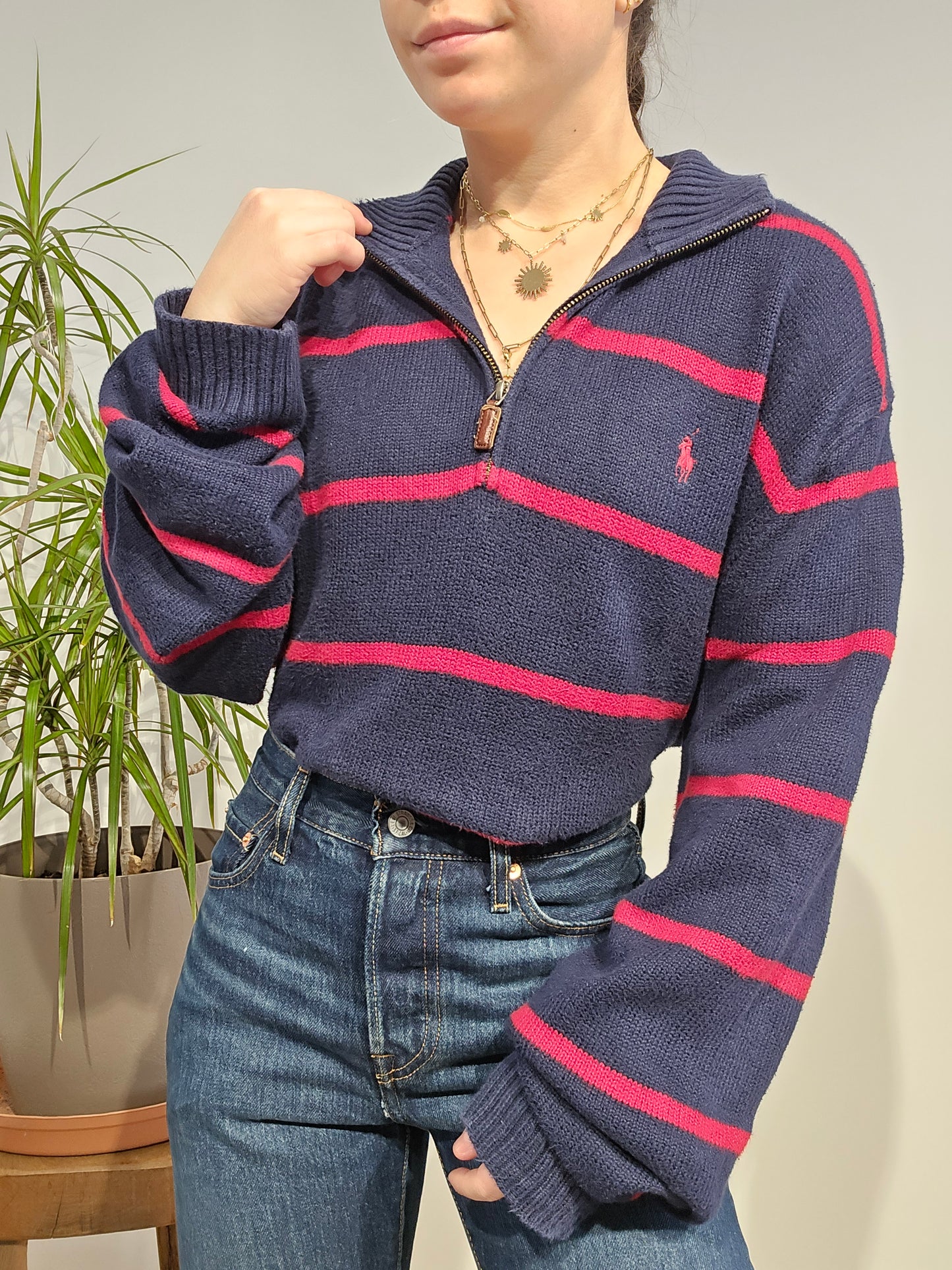 Pull camionneur marine à rayures rouge - XL/42