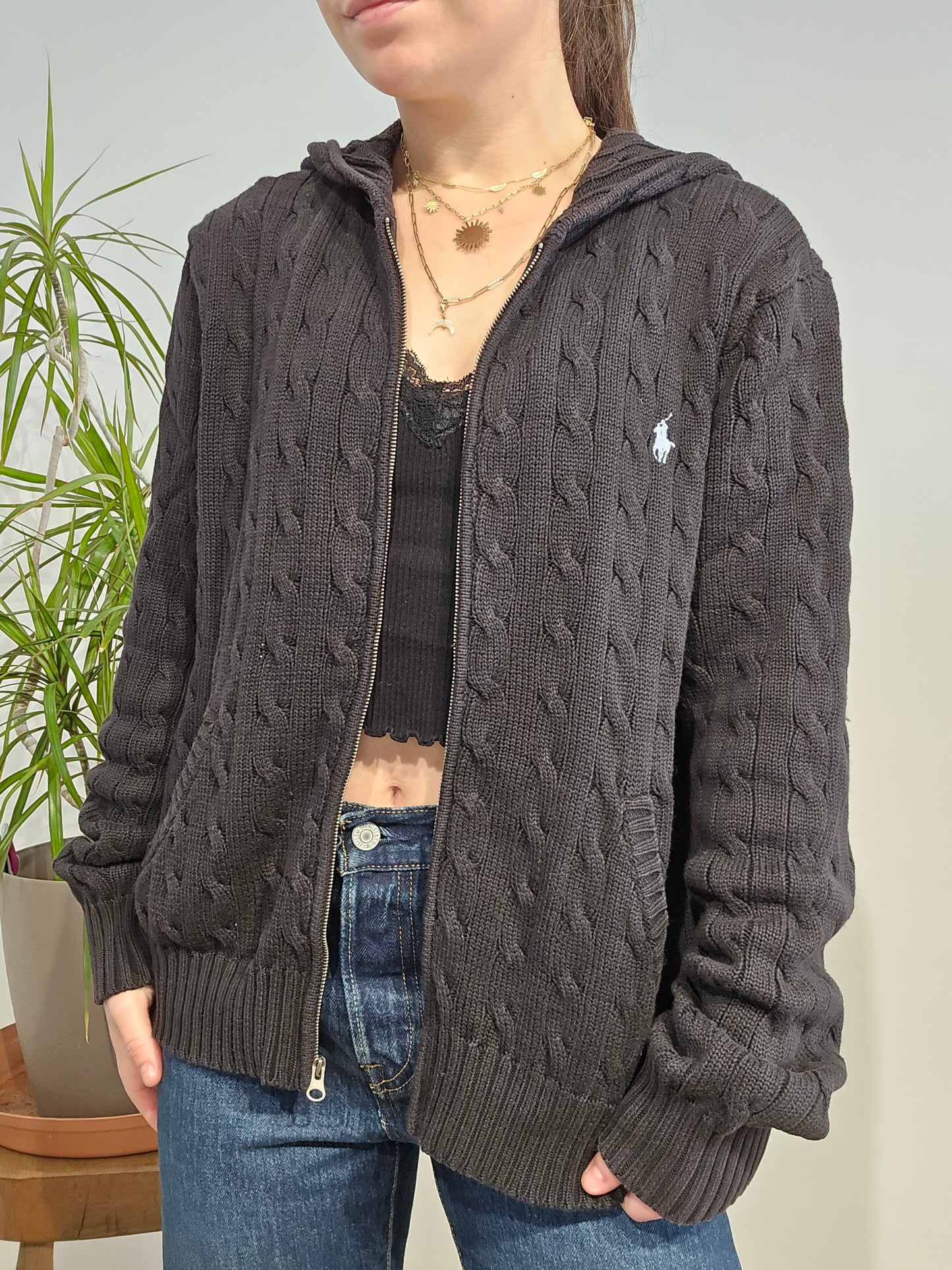 Veste à capuche en maille torsadée noir - M/38