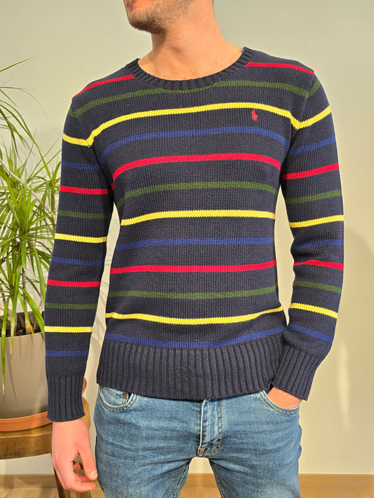 Pull en maille noire à rayures - S