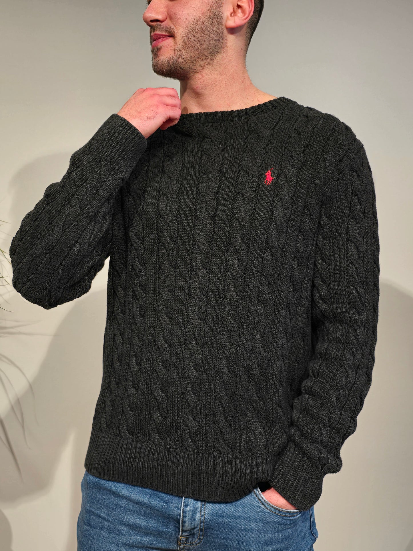 Pull col rond en maille torsadée noir - M/L