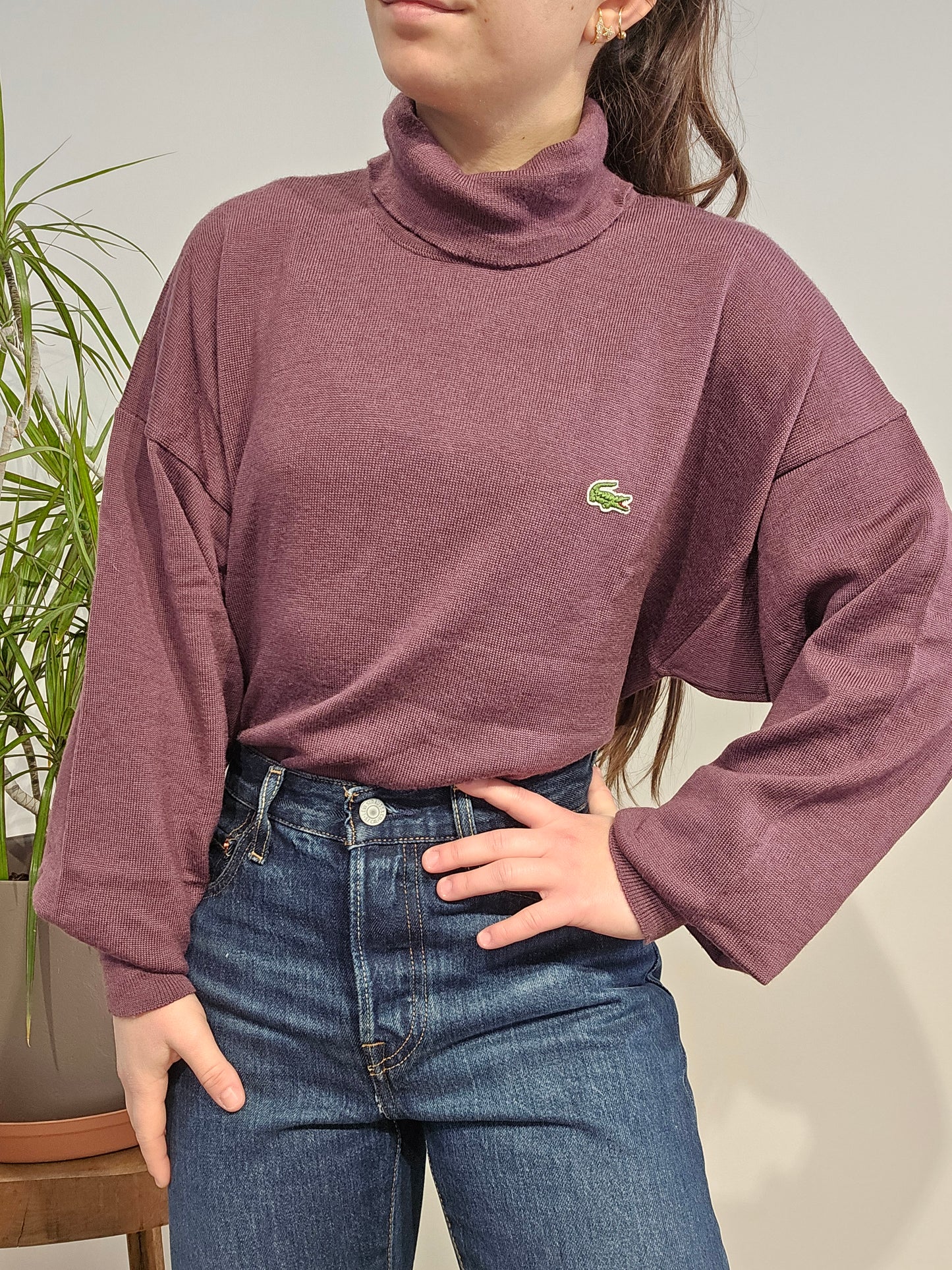 Pull col roulé prune des années 80' - M/L