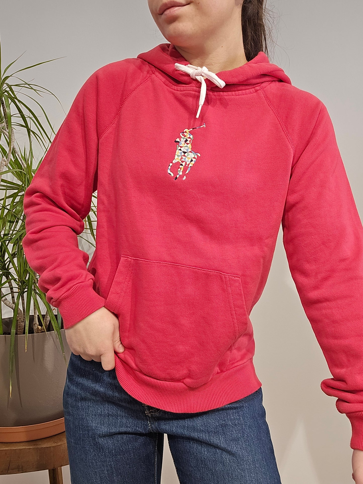 Sweat à capuche rouge big logo brodé - XS/34