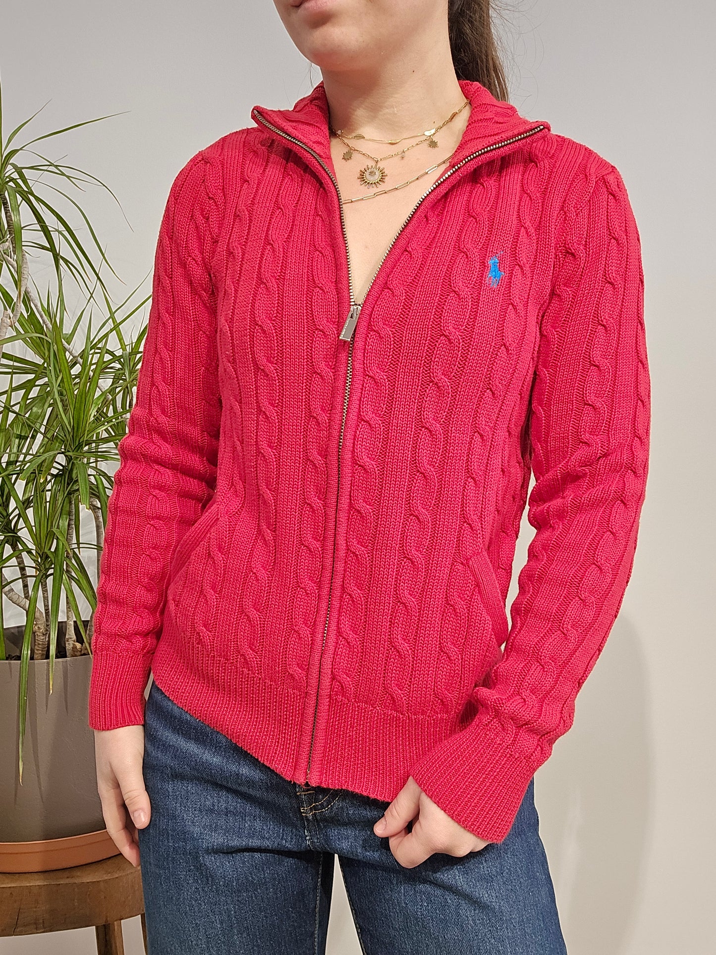 Veste en maille torsadée rouge - XS/34