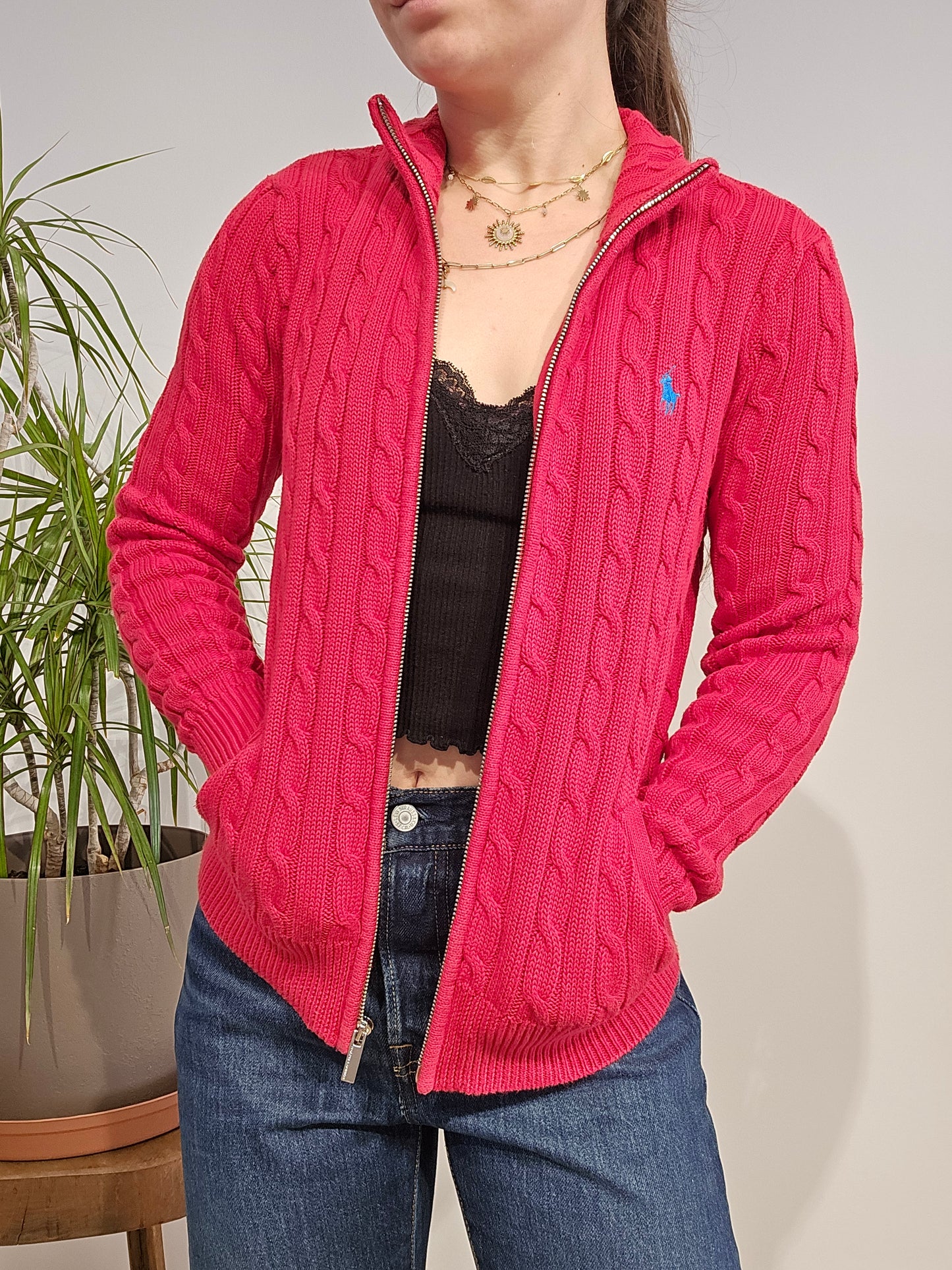 Veste en maille torsadée rouge - XS/34