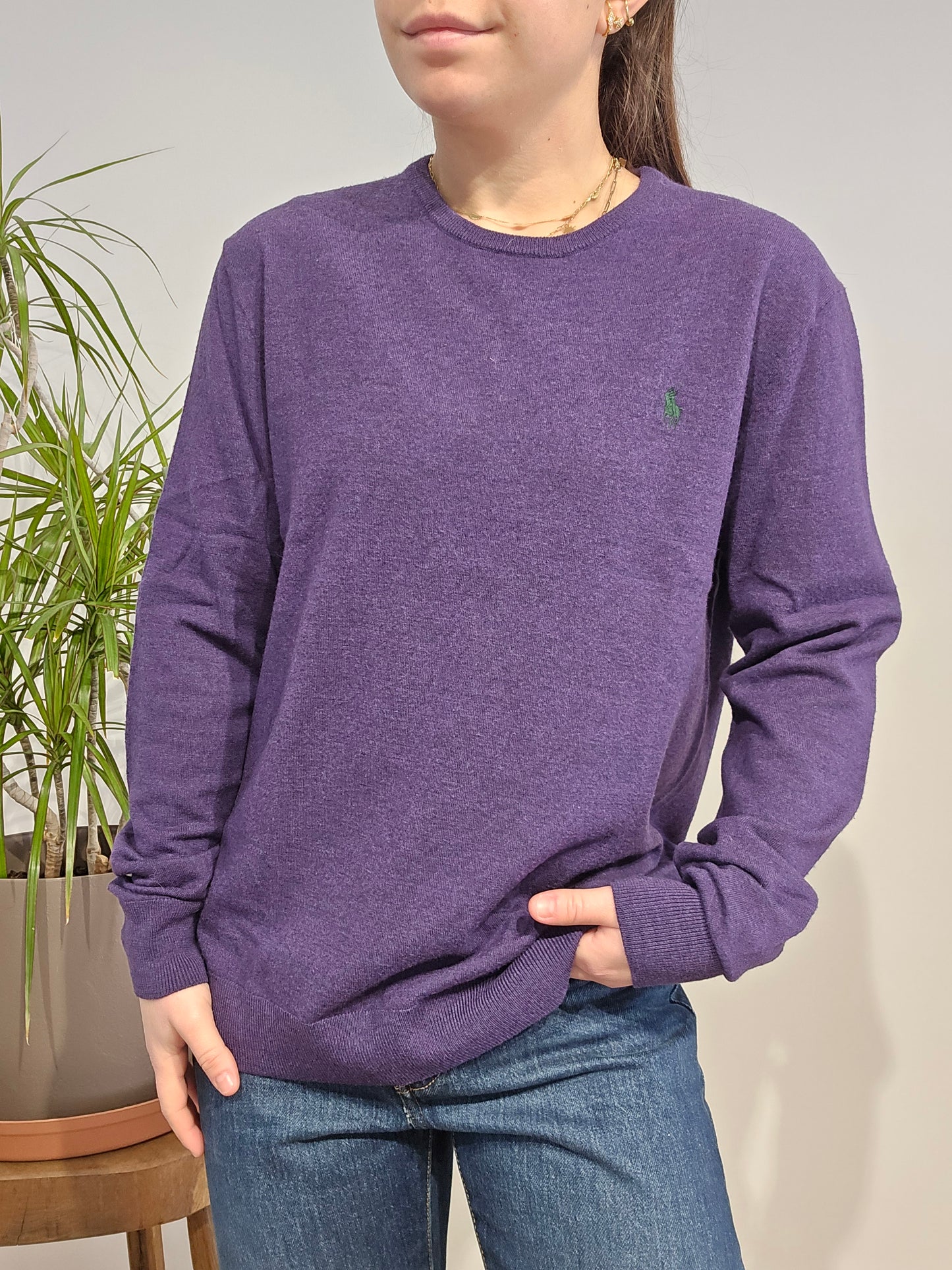 Pull col rond en laine violet - M/38