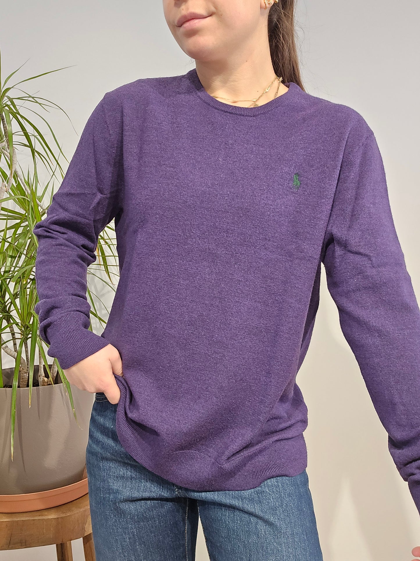 Pull col rond en laine violet - M/38