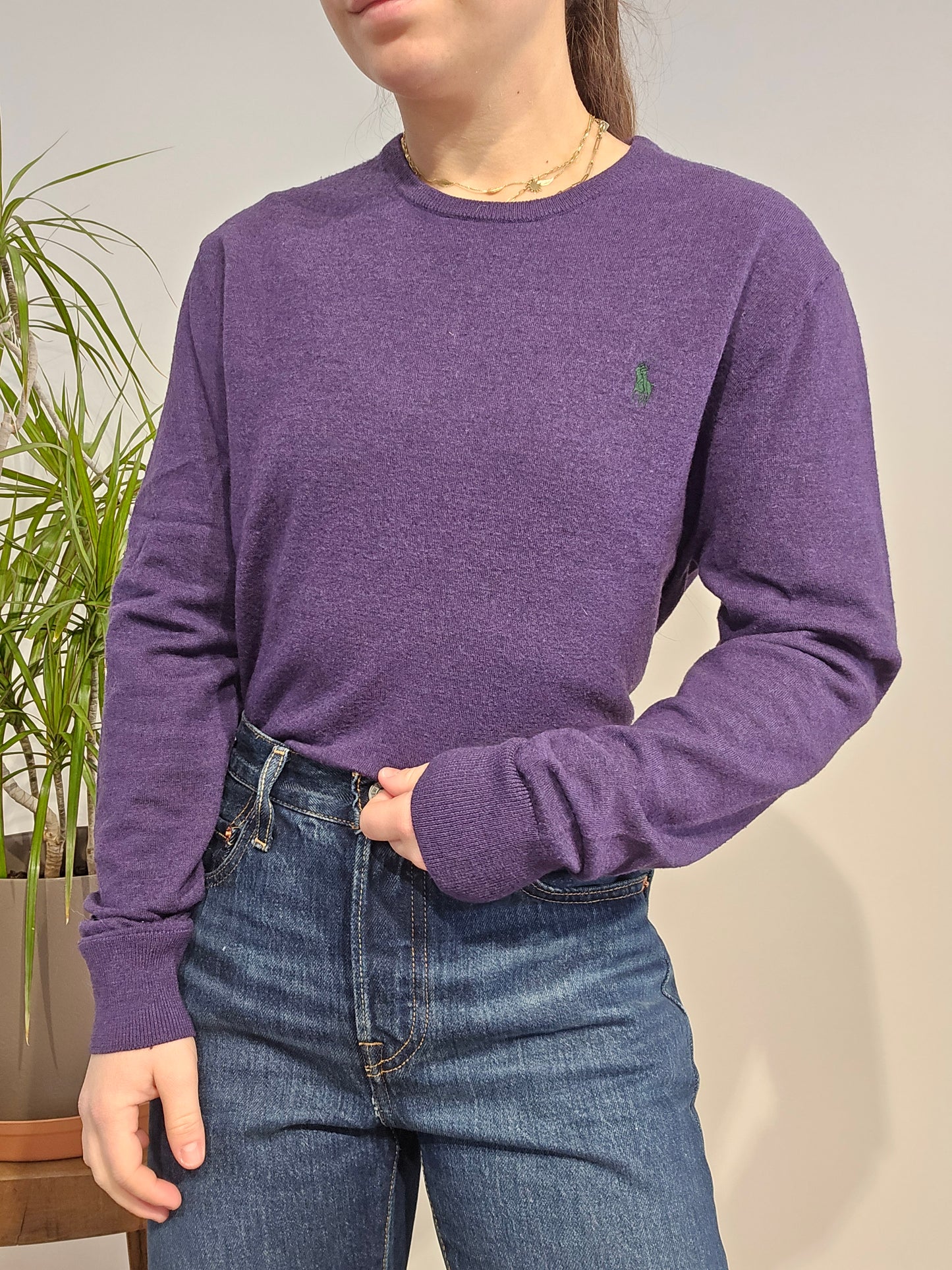 Pull col rond en laine violet - M/38