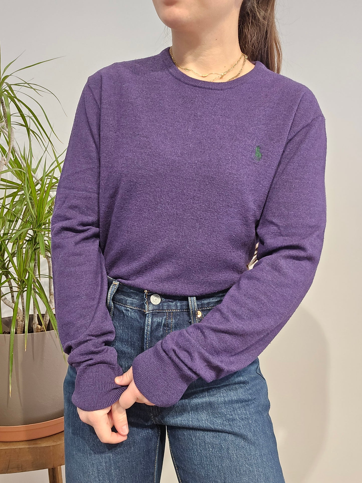 Pull col rond en laine violet - M/38