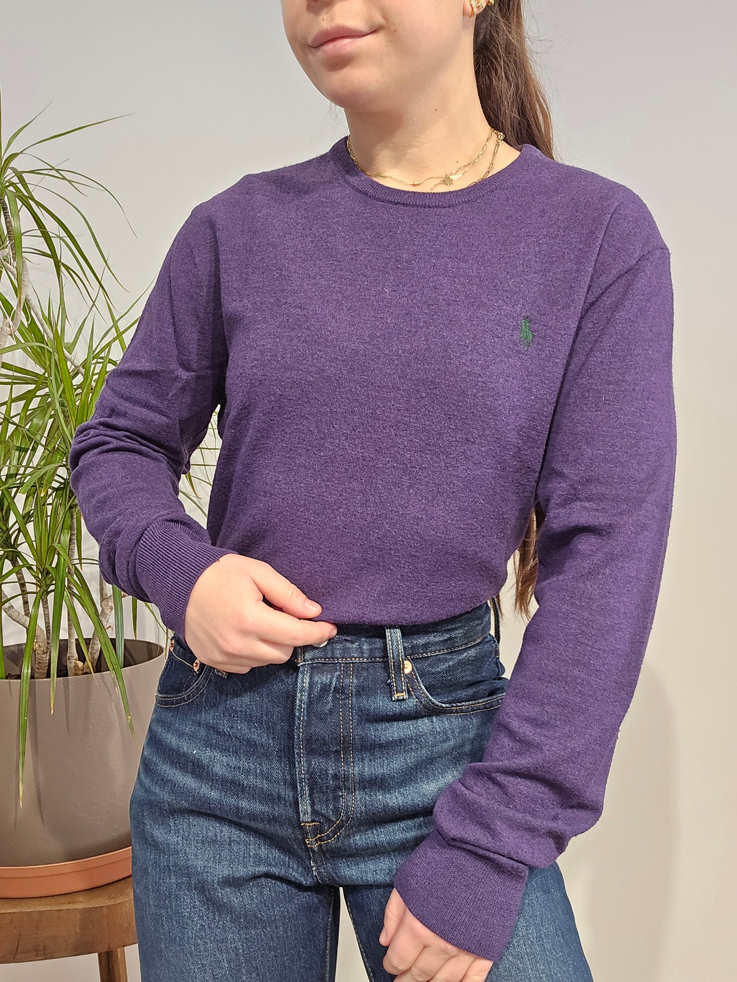 Pull col rond en laine violet - M/38
