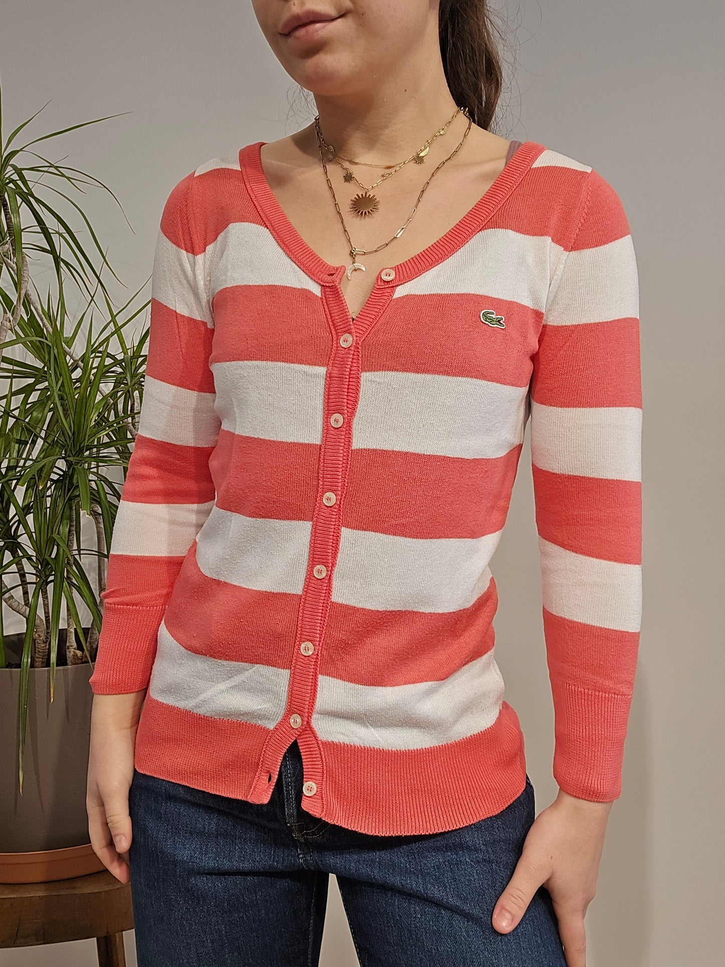 Cardigan à rayures corail/blanc - XS